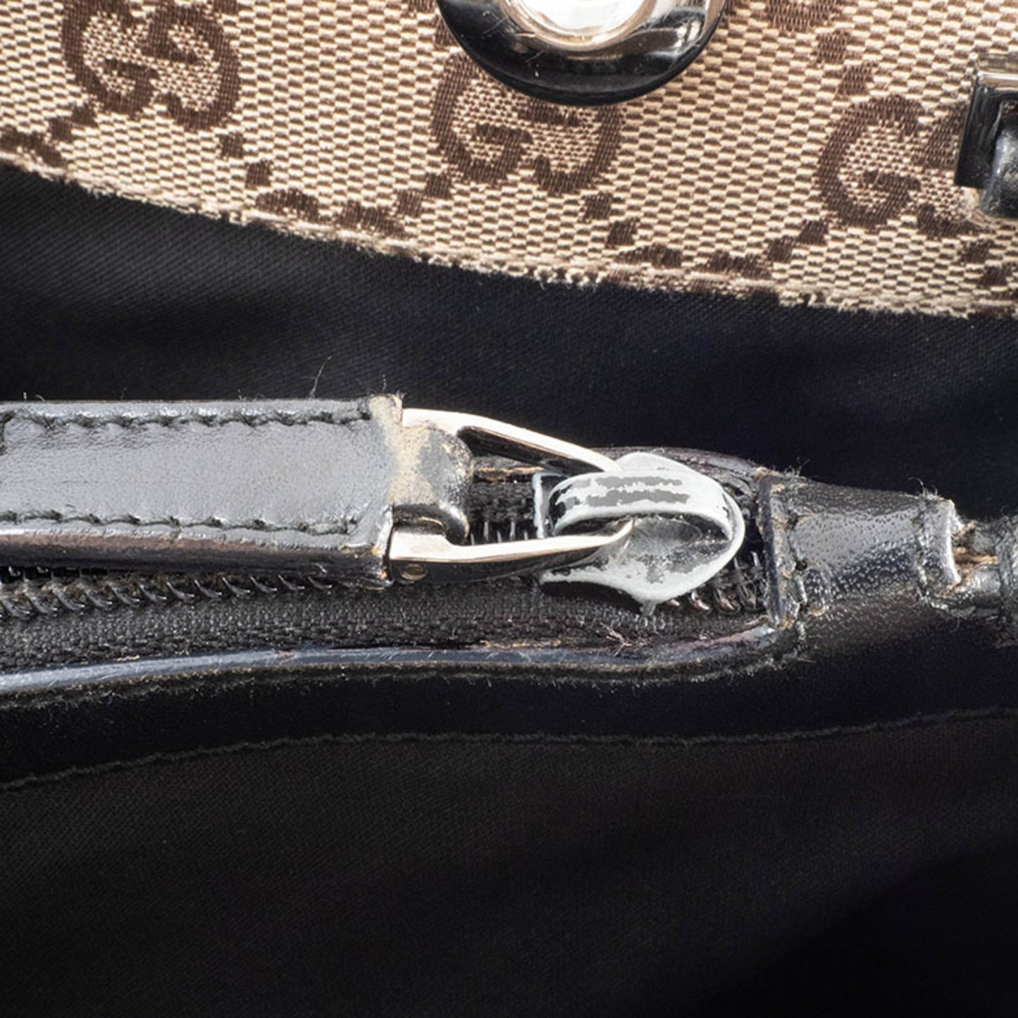 Gucci Beige Black Bamboo Canvas Handbag