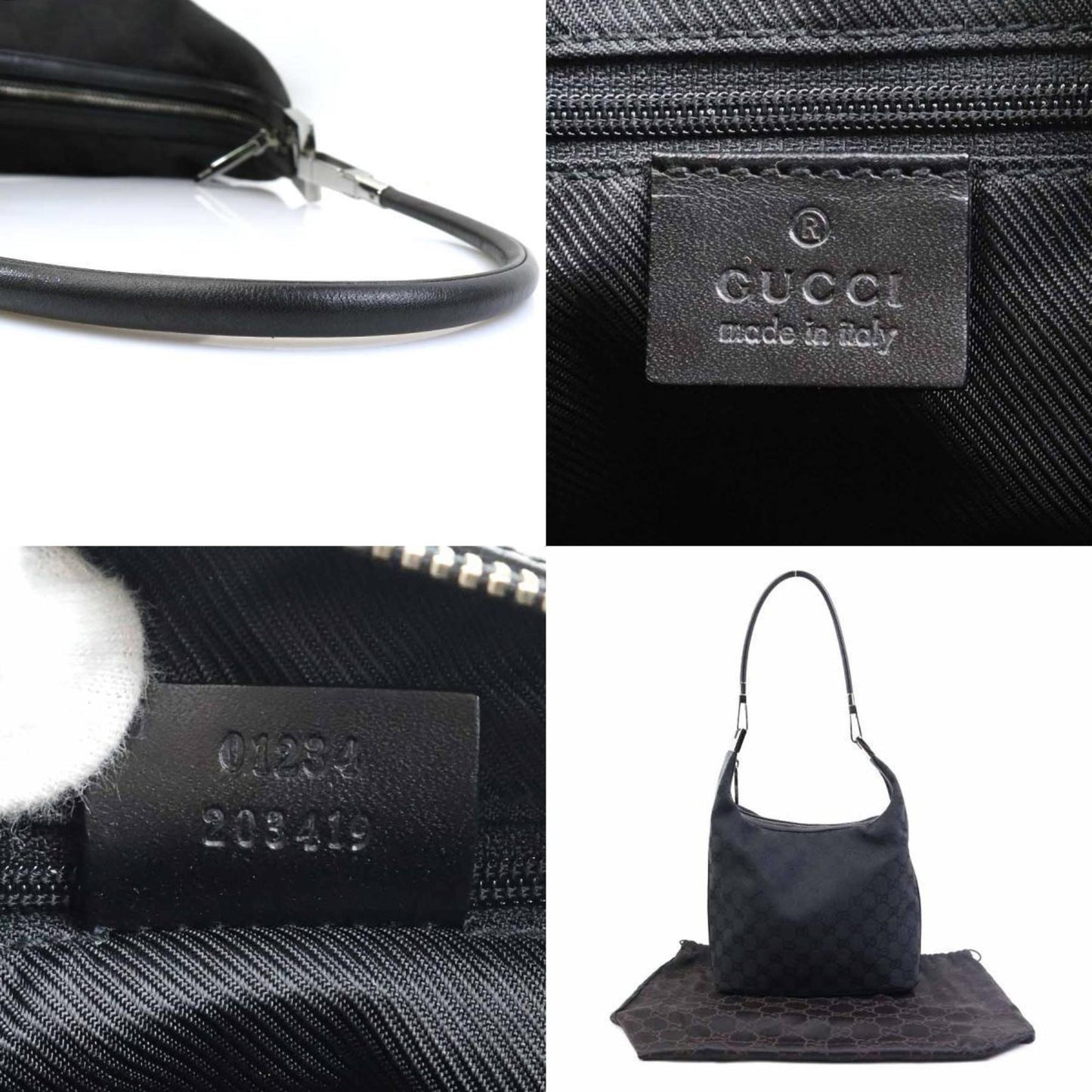 Gucci Black Gg Canvas Leather Shoulder Bag