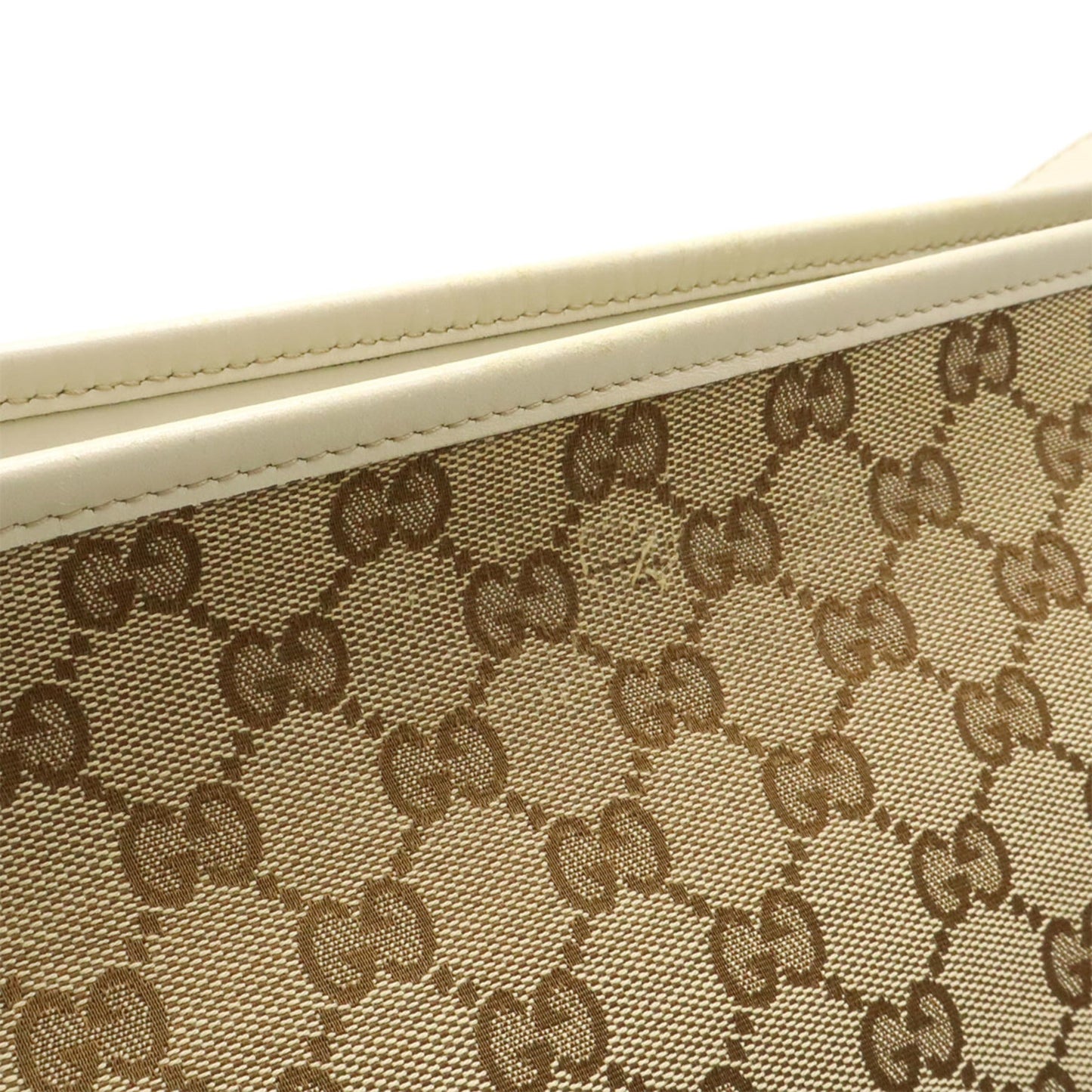 Gucci Beige Khaki White Gg Canvas Leather Shoulder Bag