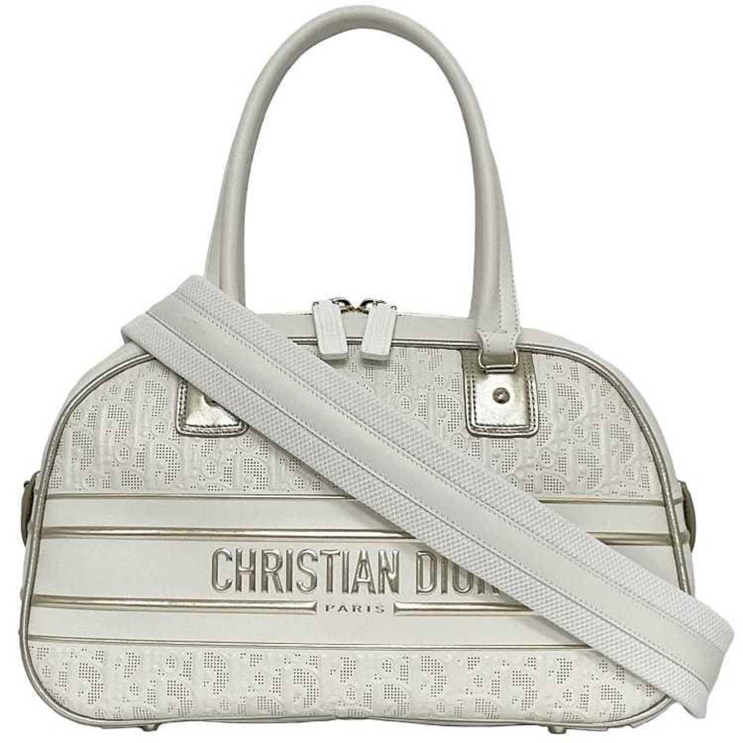 Dior Handbag Christian Trotter Rubber Boston Bag Leather White