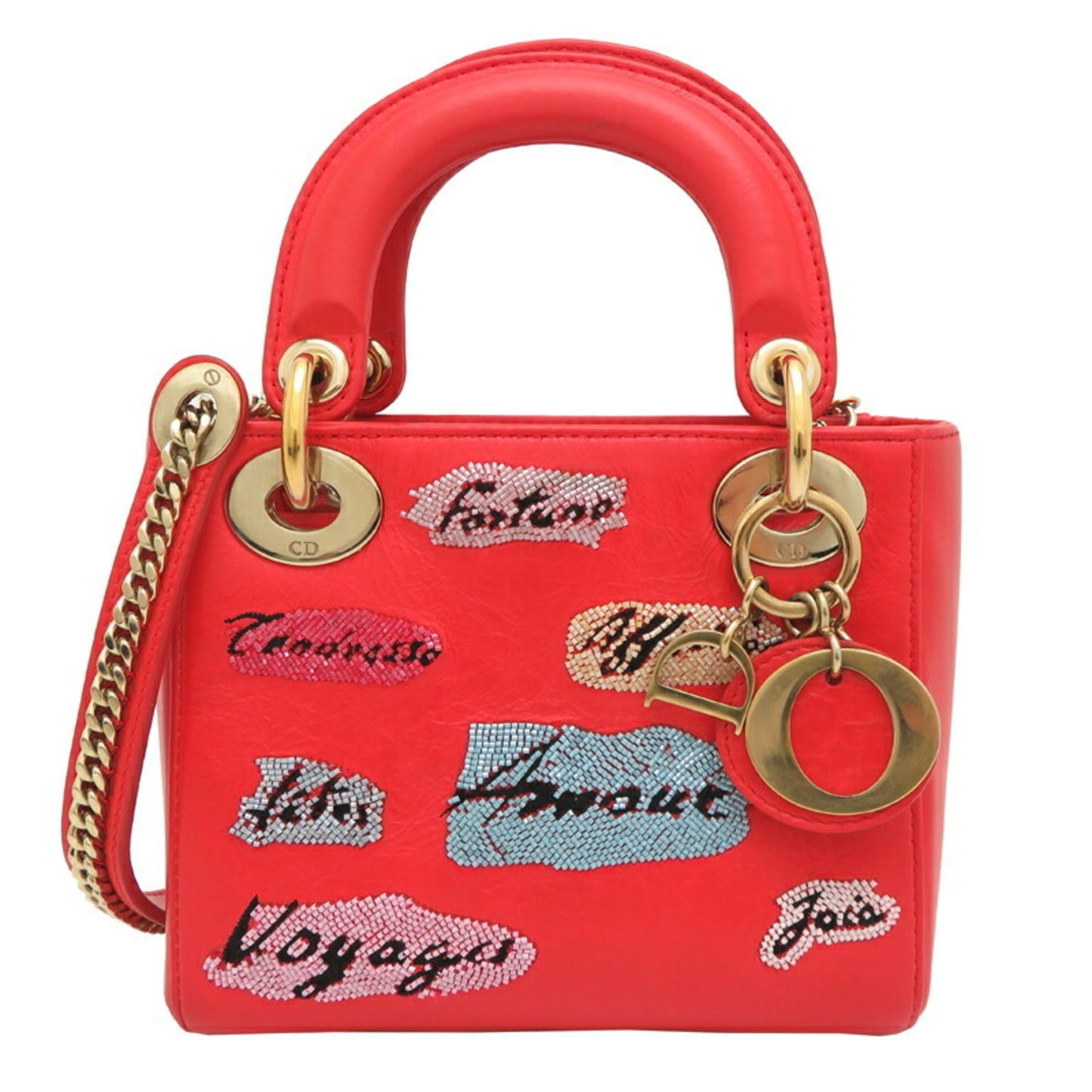 Dior Handbag Christian Lady Leather Orange