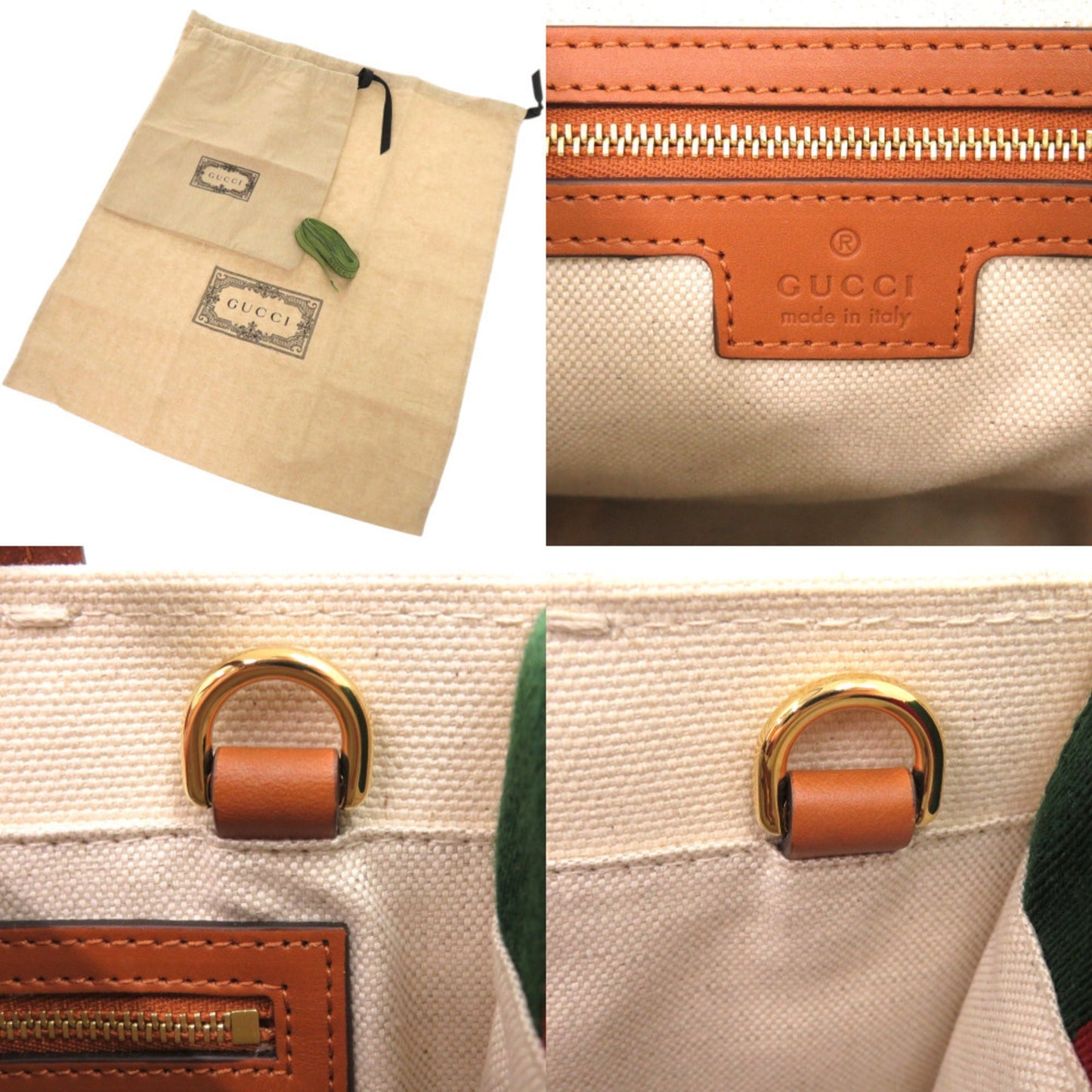 Gucci Sherry Line Navy Red Color White Canvas Tote Bag
