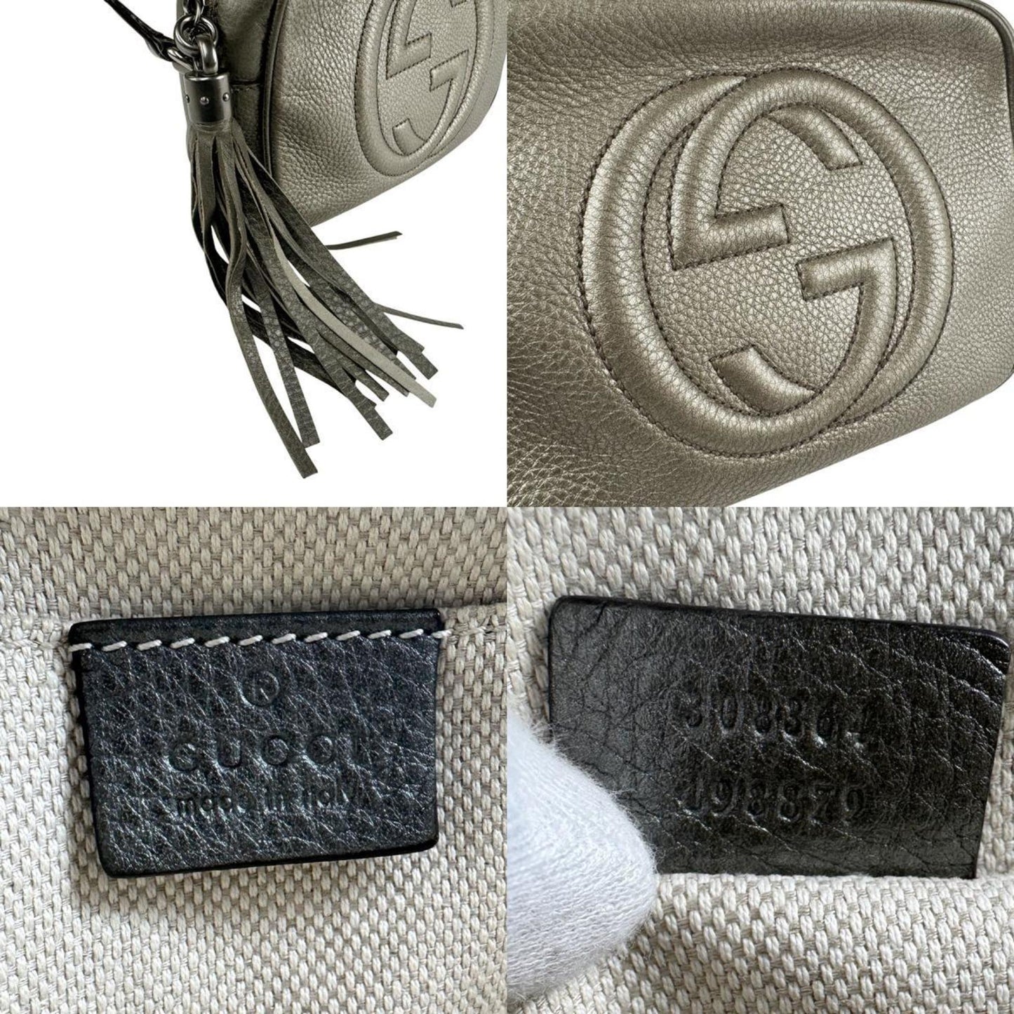 Gucci Gold Gray Khaki Leather Shoulder Bag