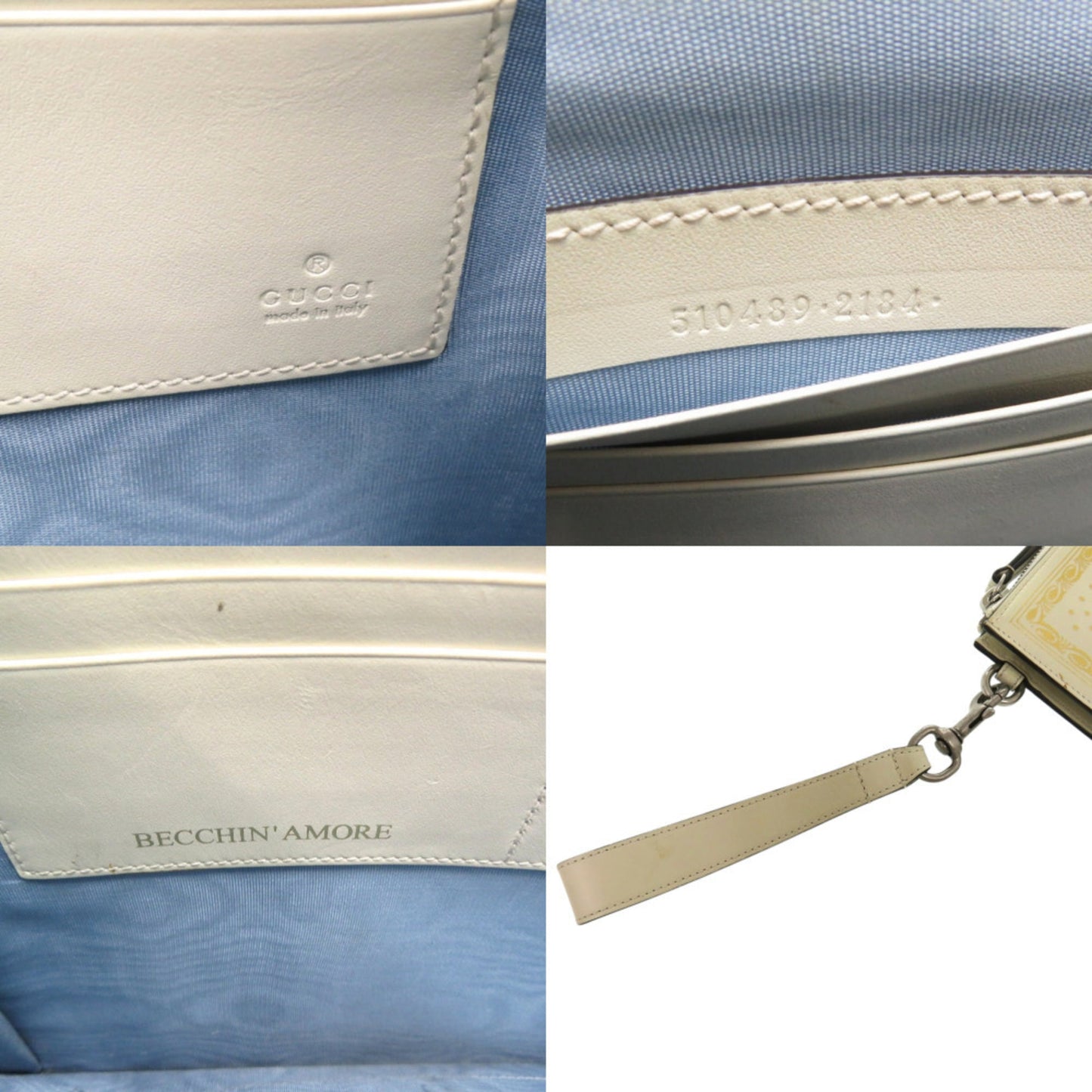 Gucci Gold Ivory Leather Clutch Bag