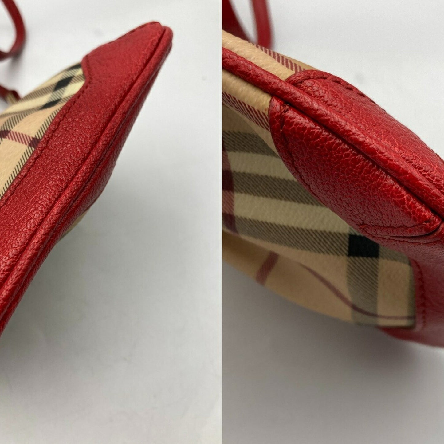 Burberry Color Pvc Shoulder Bag Leather Beige Red