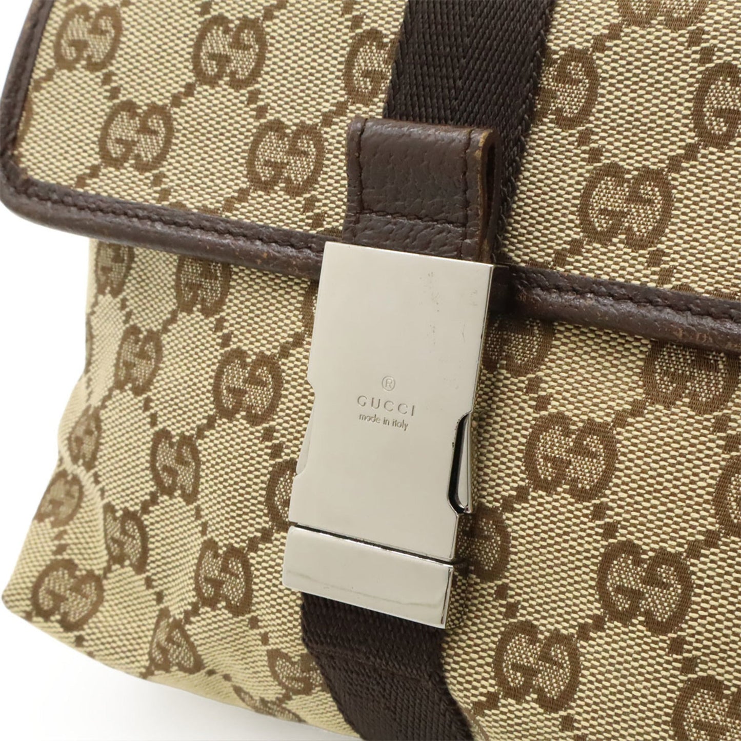 Gucci Beige Dark Brown Canvas Leather Pouch Sling Bag