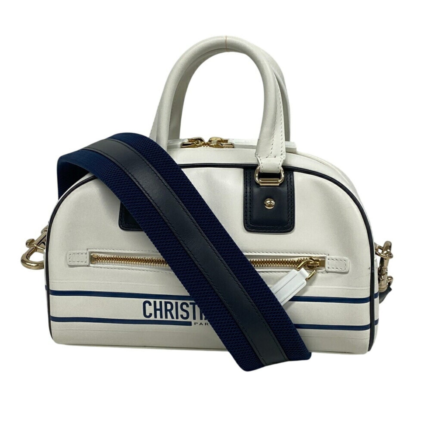 Dior Handbag Christian 2 Leather White Navy