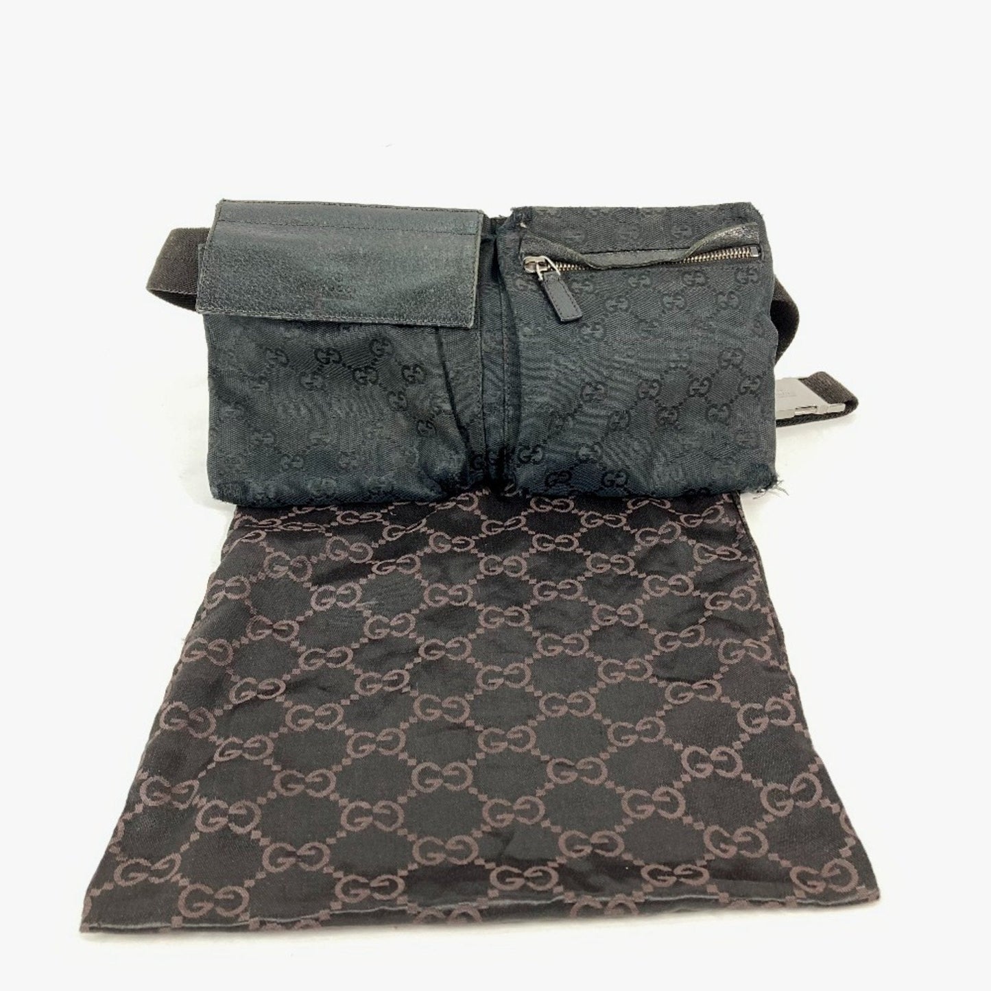 Gucci Black Gg Canvas Leather Fanny Pack Sling Bag