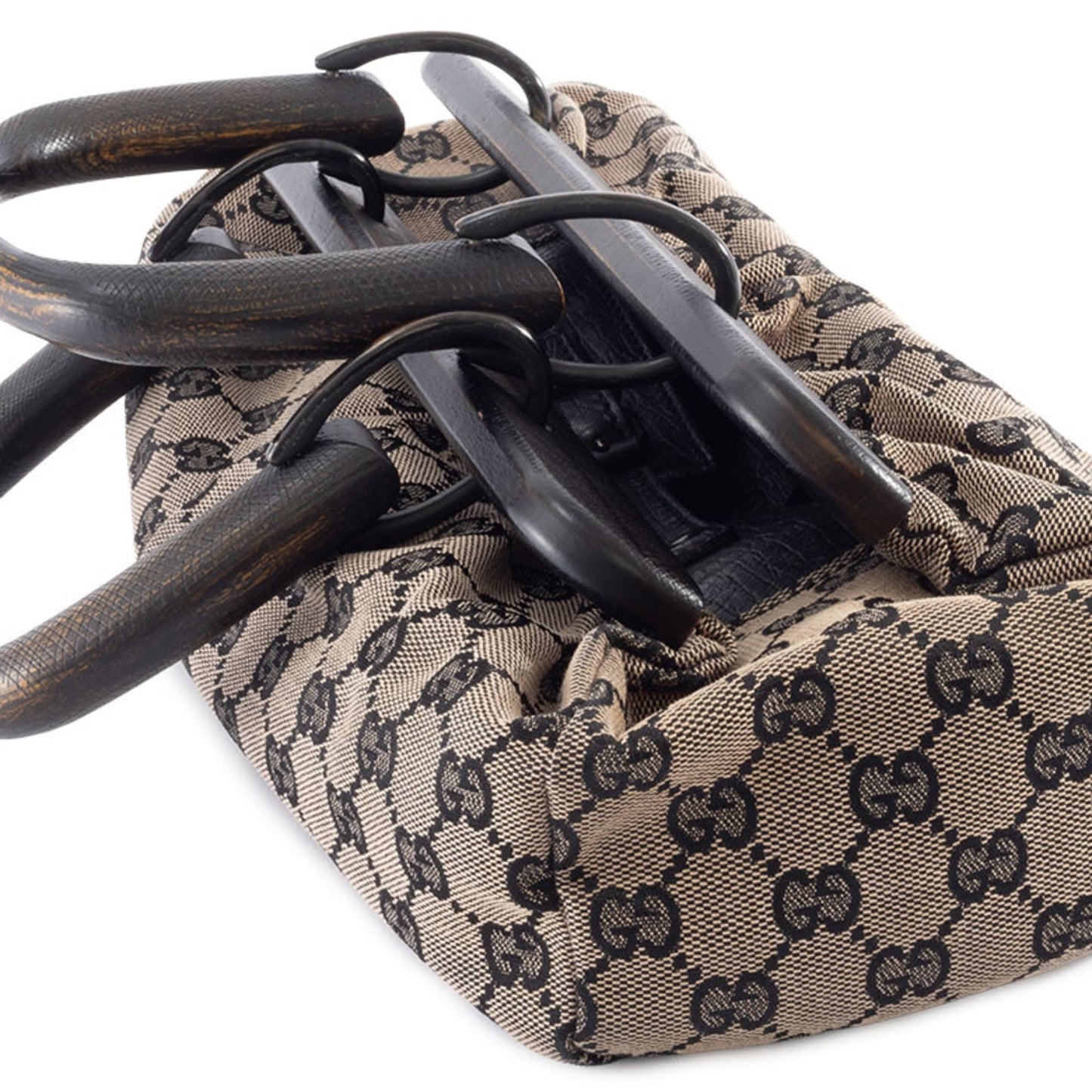 Gucci Gg Canvas Beige Black Gg Canvas Leather Handbag