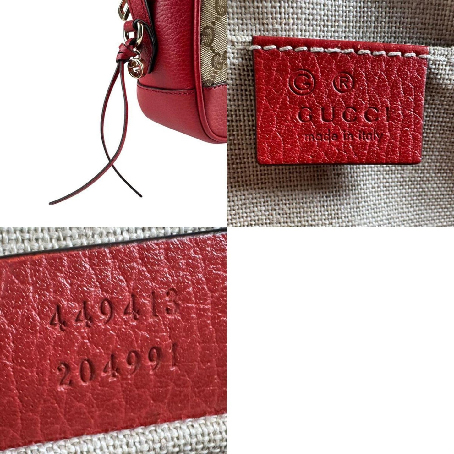 Gucci Brown Red Color Gg Canvas Leather Shoulder Bag