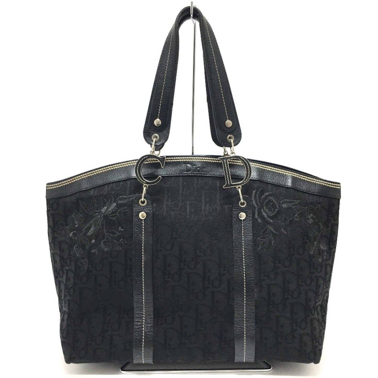 Dior Handbag Christian Tote Bag Leather Canvas Black