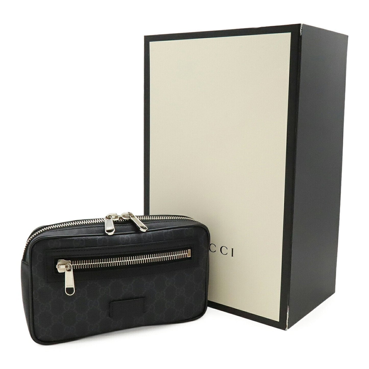 Gucci Black Dark Gray Navy Pvc Leather Fanny Pack