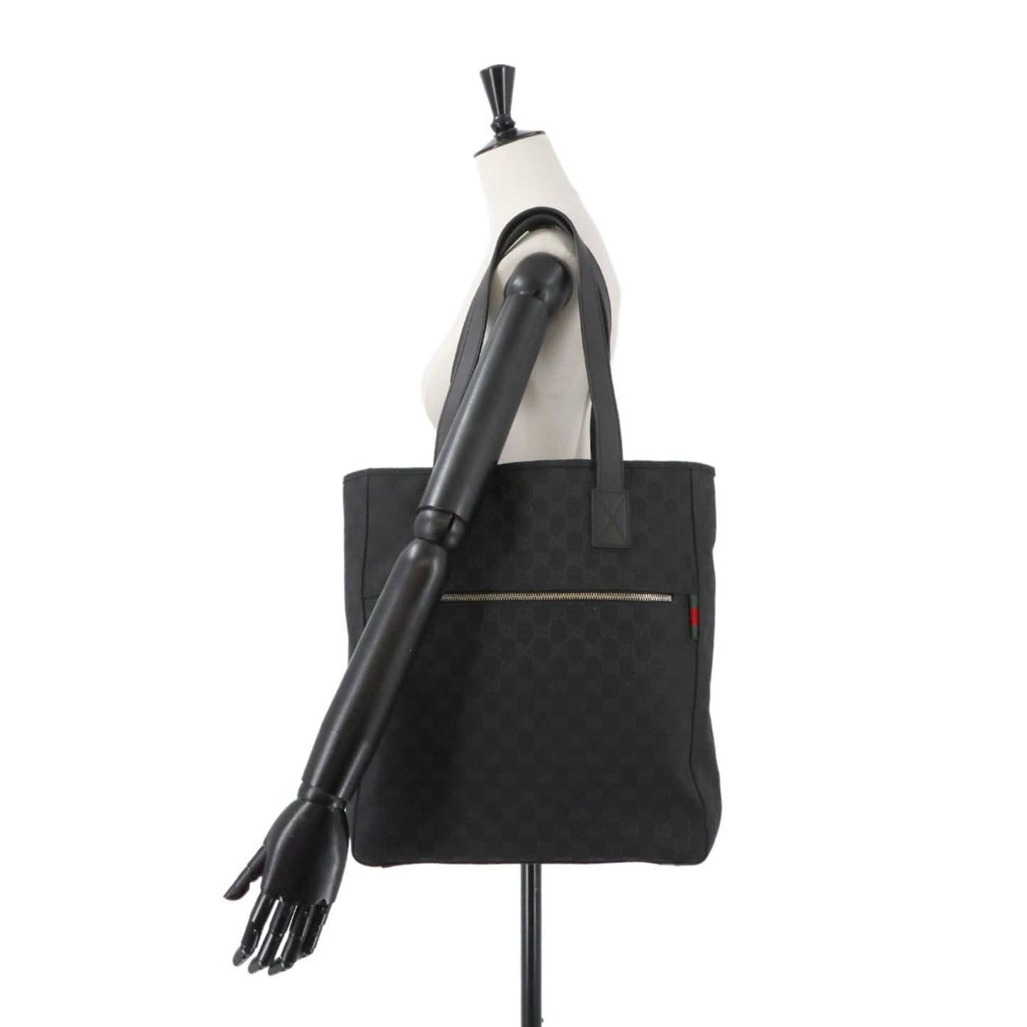 Gucci Black Gg Canvas Leather Tote Bag