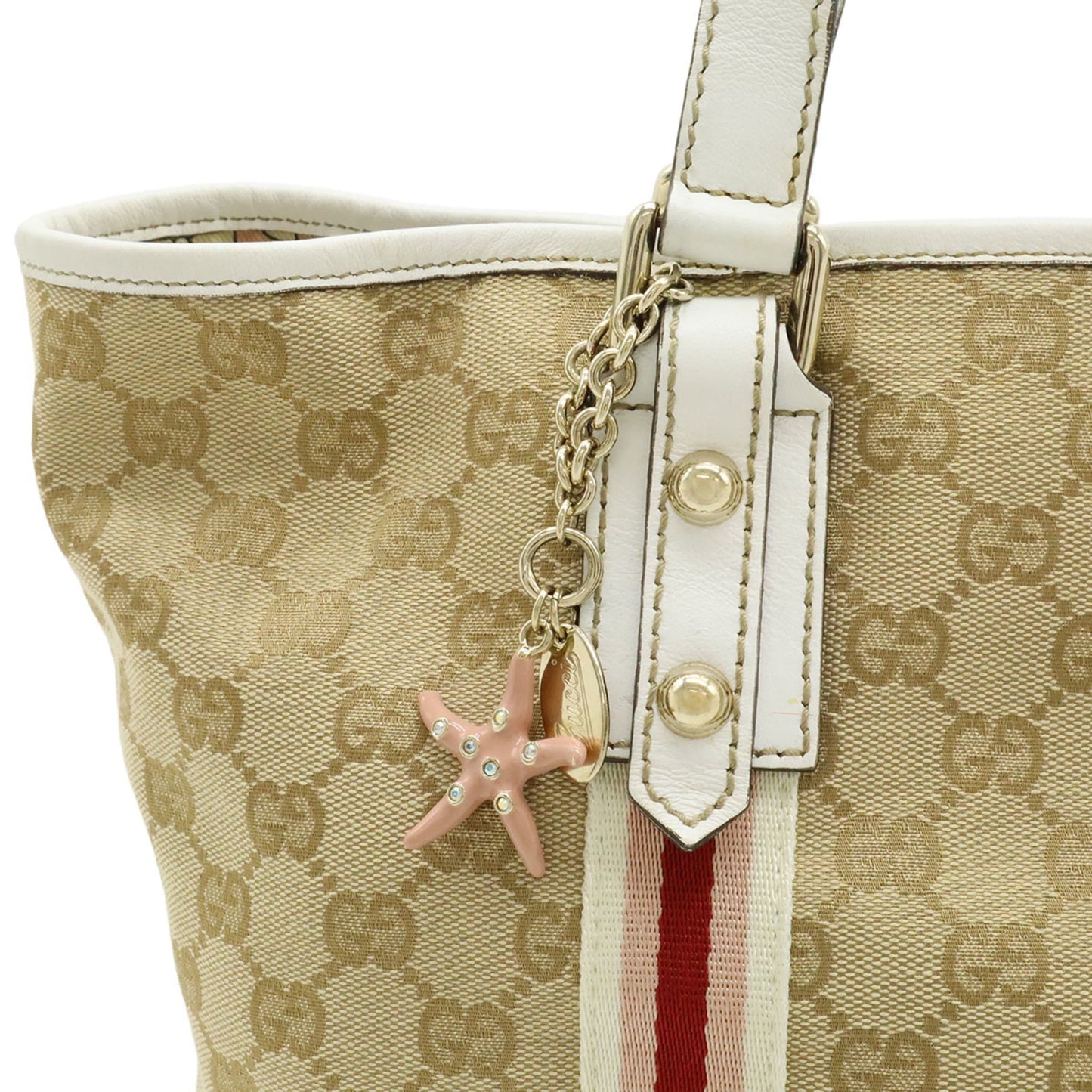 Gucci Beige Khaki White Canvas Leather Shoulder Bag Tote Bag
