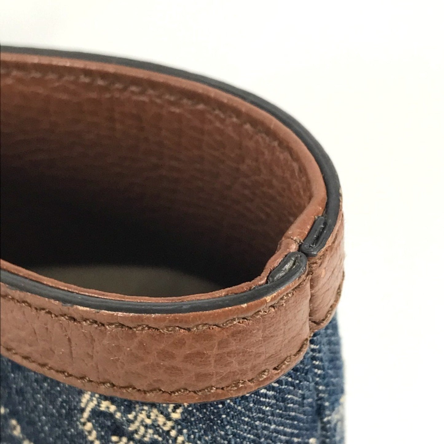 Gucci Blue Brown Denim Leather Shoulder Bag Tote Bag