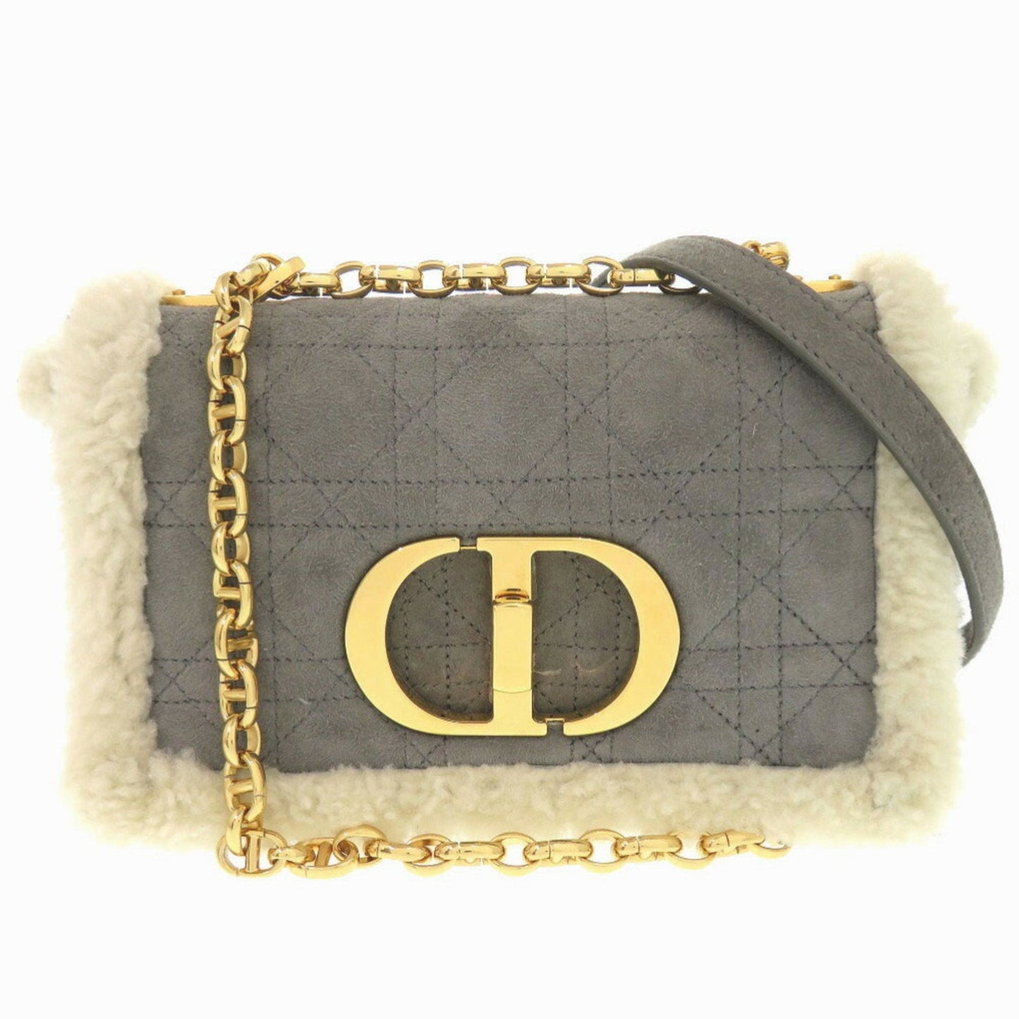 Dior Handbag Christian Shoulder Bag Leather Suede Gray