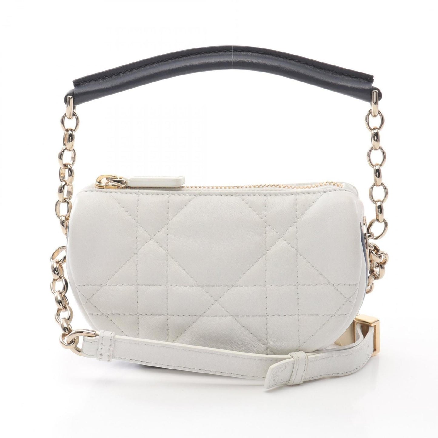 Dior Handbag Christian Shoulder Bag 2 Leather White Navy
