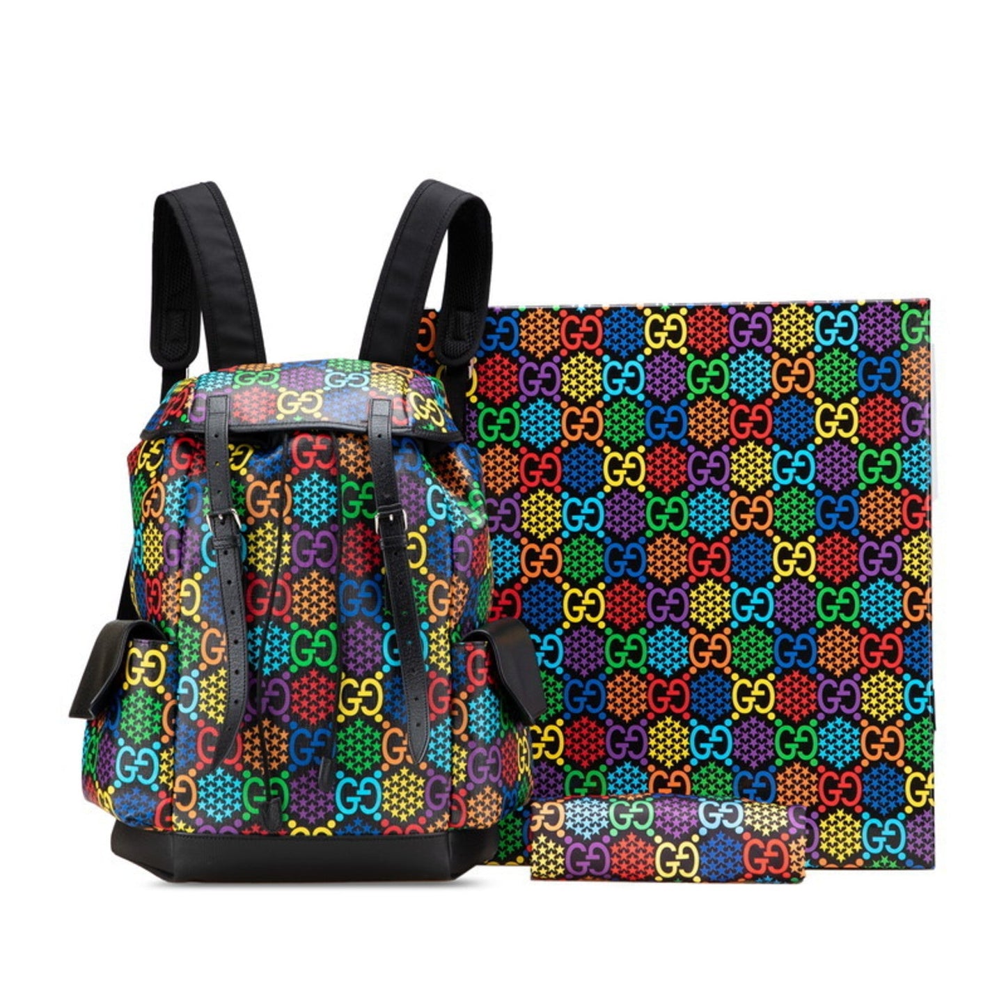 Gucci Black Multi-Color Pvc Leather Backpack