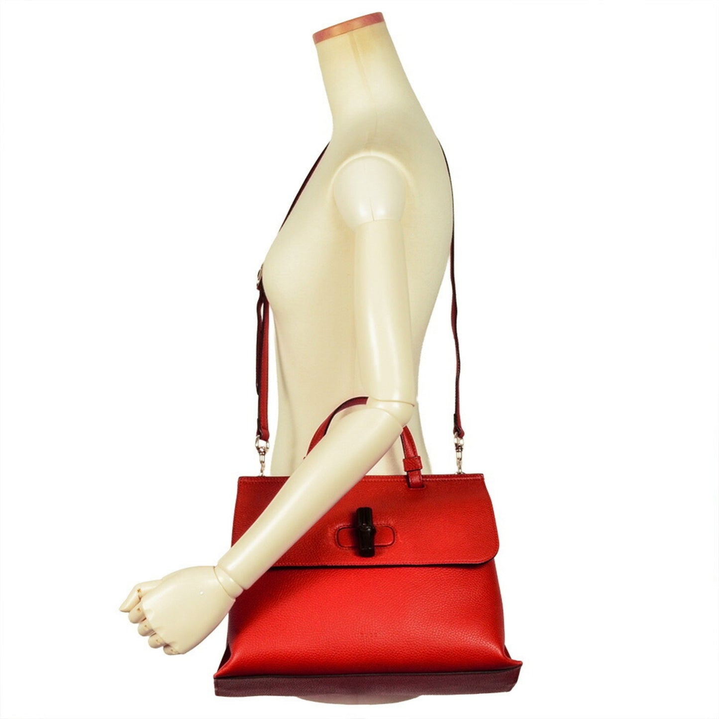Gucci Daily Red Color Leather Bamboo Handbag
