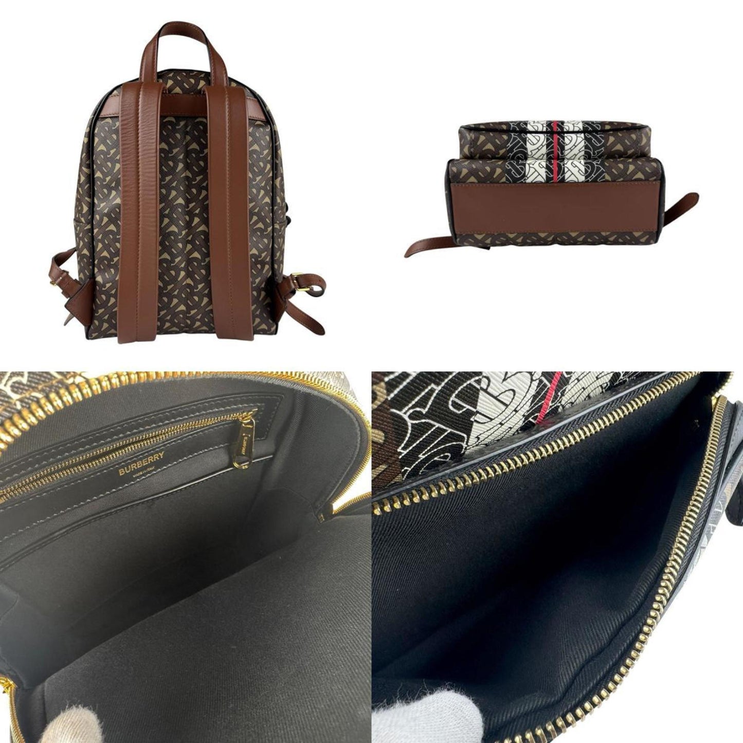 Burberry Pvc Backpack Leather Black White