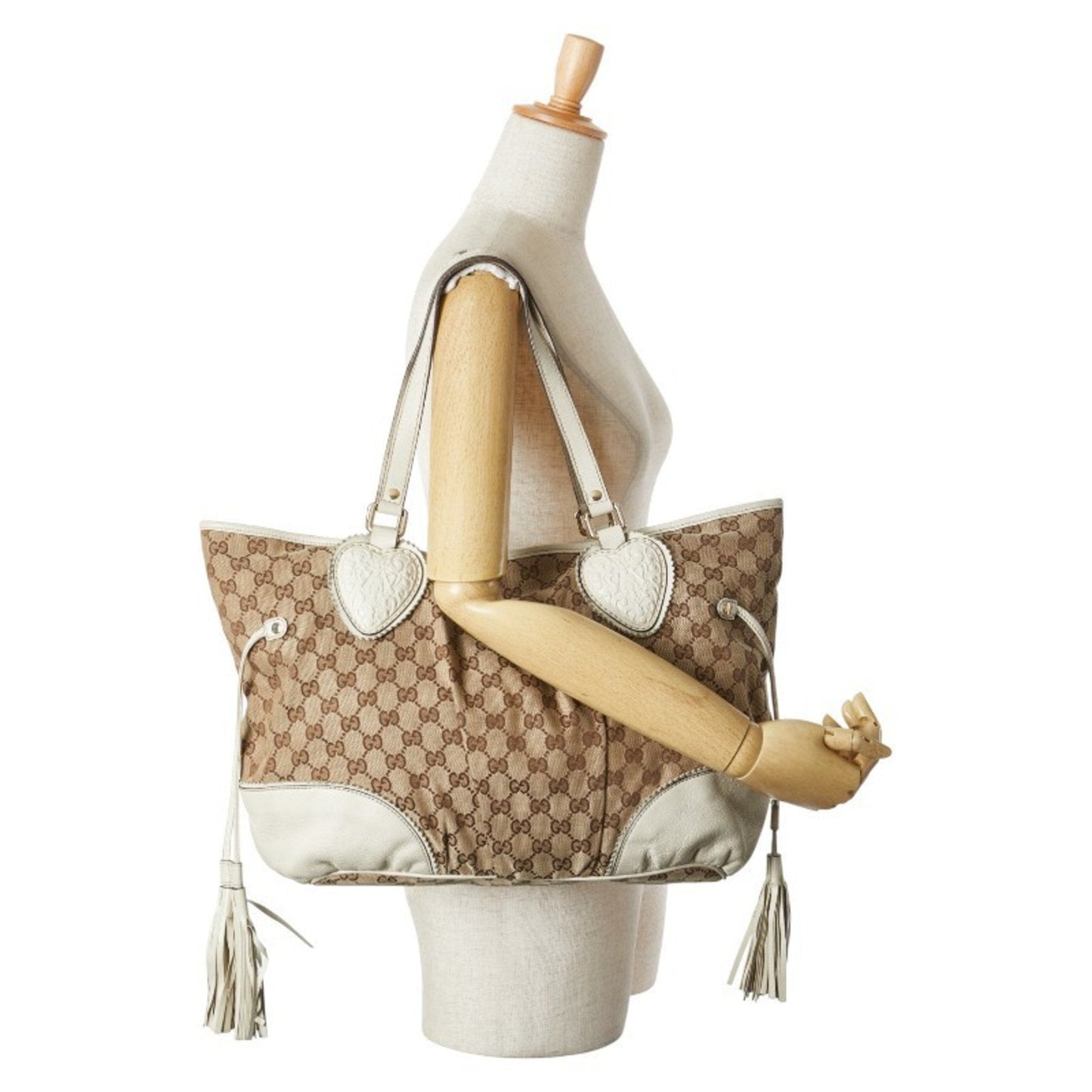 Gucci Gg Canvas Beige White Gg Canvas Leather Shoulder Bag Tote Bag