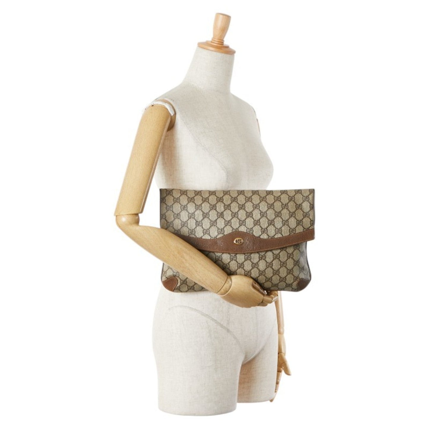 Gucci Beige Brown Pvc Leather Clutch Bag
