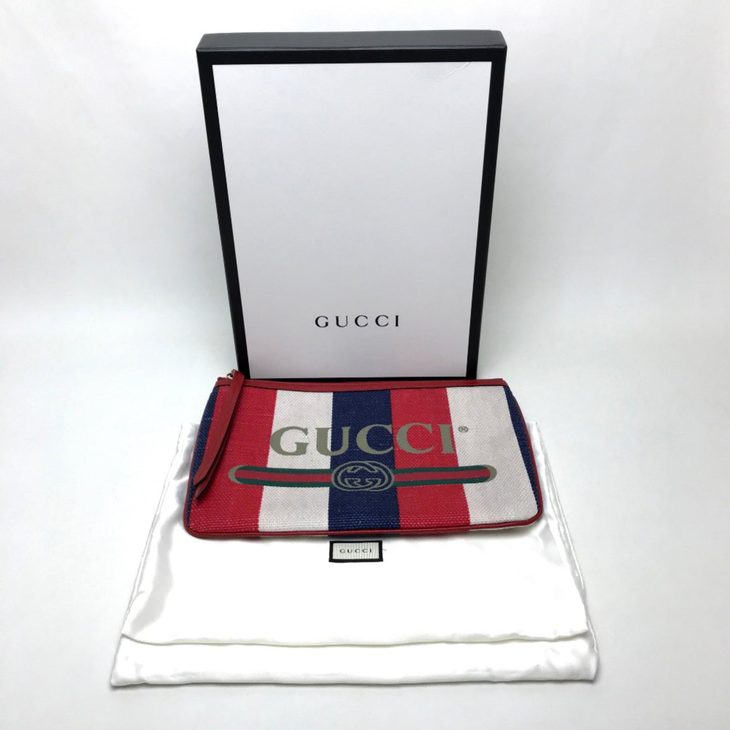 Gucci Red Color Canvas Leather Clutch Bag