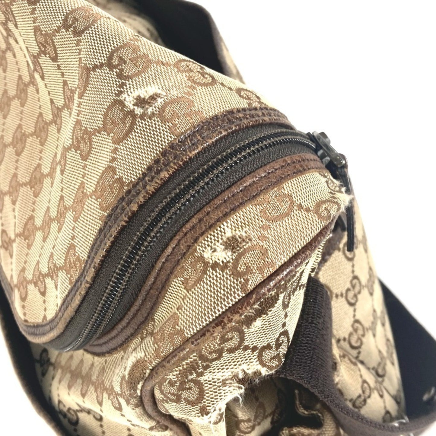 Gucci Gg Canvas Beige Dark Brown Gg Canvas Leather Shoulder Bag