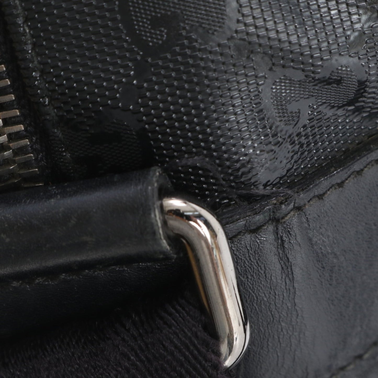 Gucci Black Leather Coated Canvas Shoulder Bag