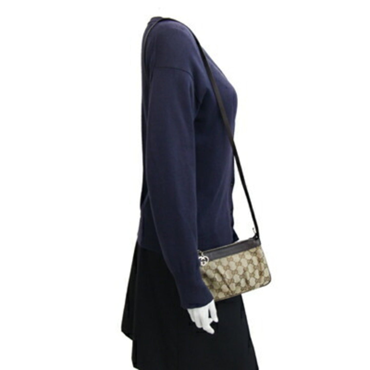 Gucci Beige Brown Canvas Leather Pochette Shoulder Bag