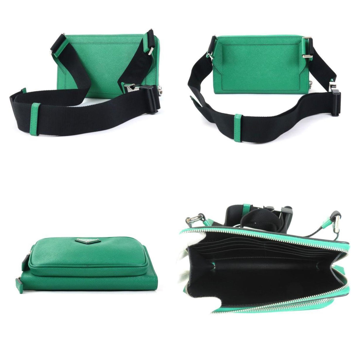 Prada Waist Bag Body Unisex Leather Green Travel Bag
