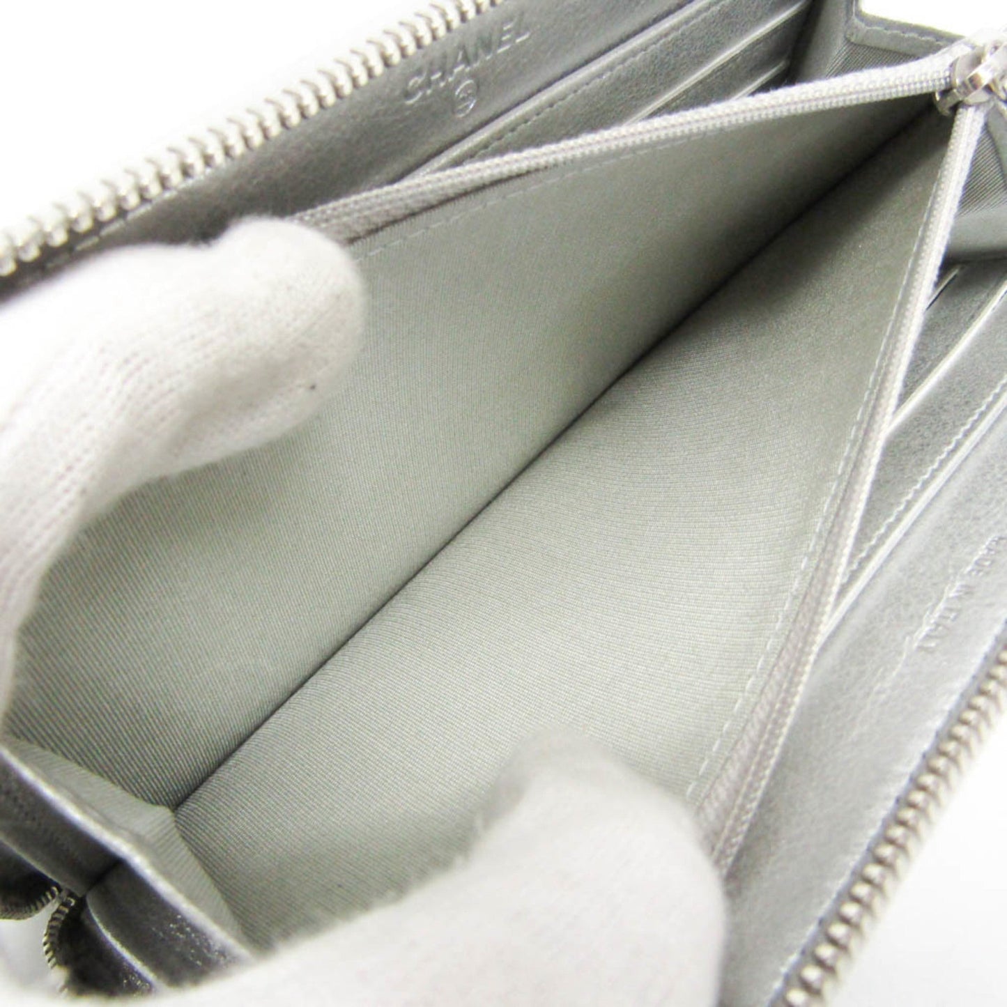 Chanel Airlines Women's Lambskin Long Wallet (bi-fold) Silver