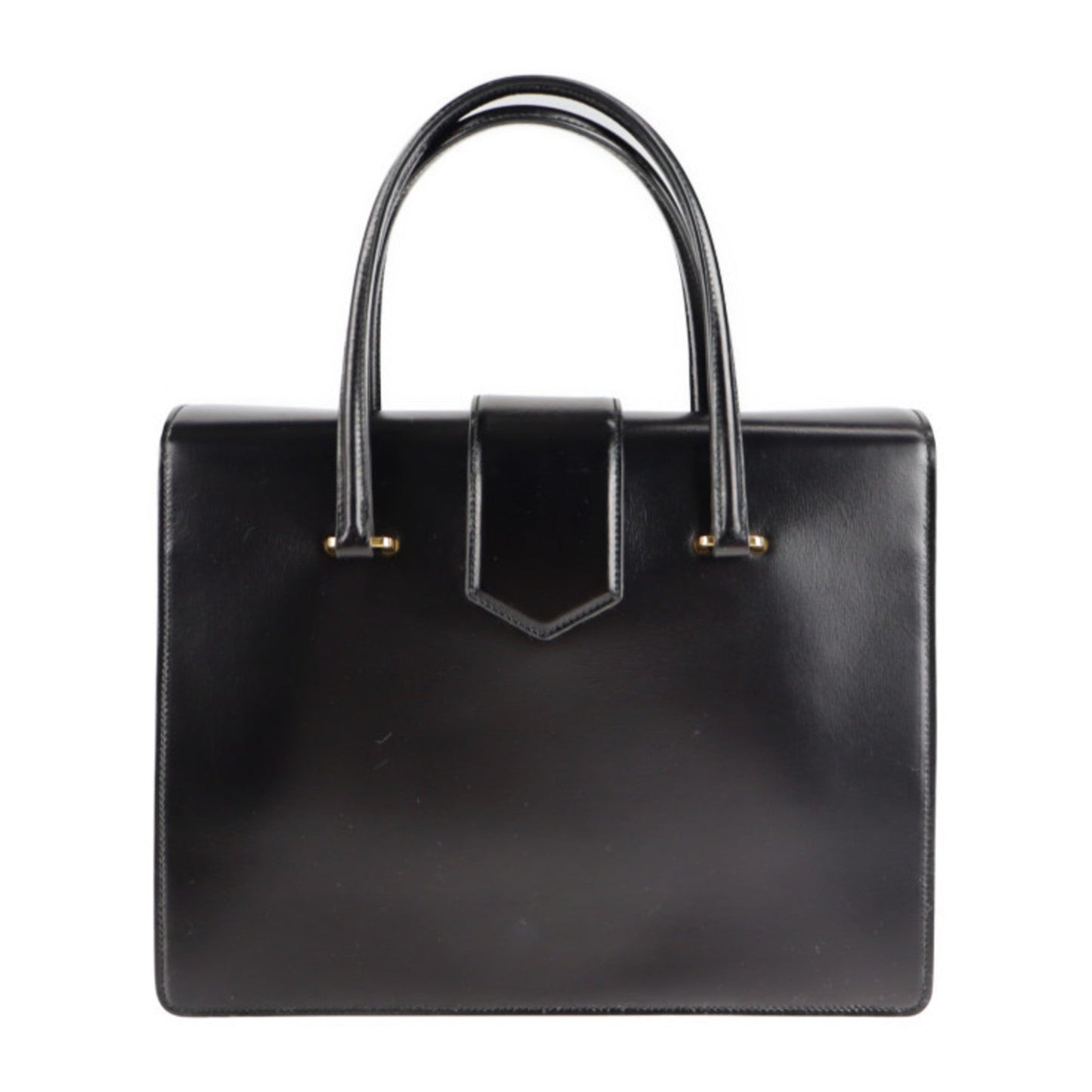 Prada Turn Lock Handbag Box Calf Black Yellow Travel Bag