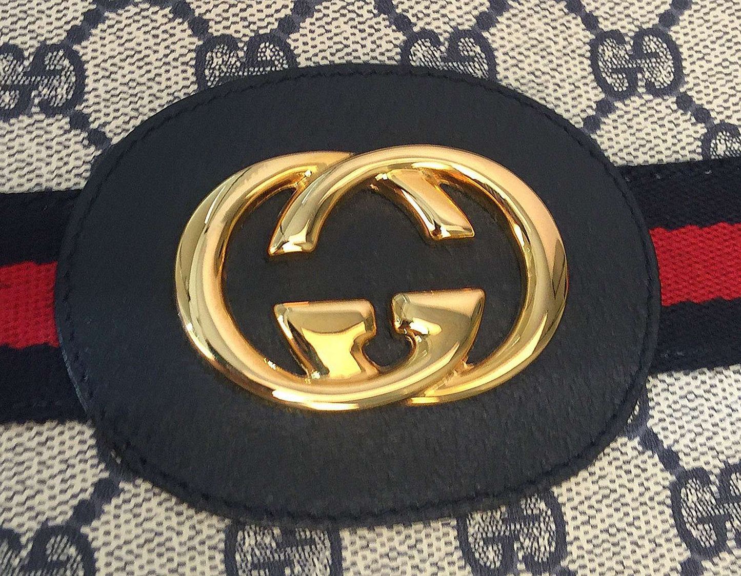 Gucci Navy Monogram Canvas Web Large Tote Bag
