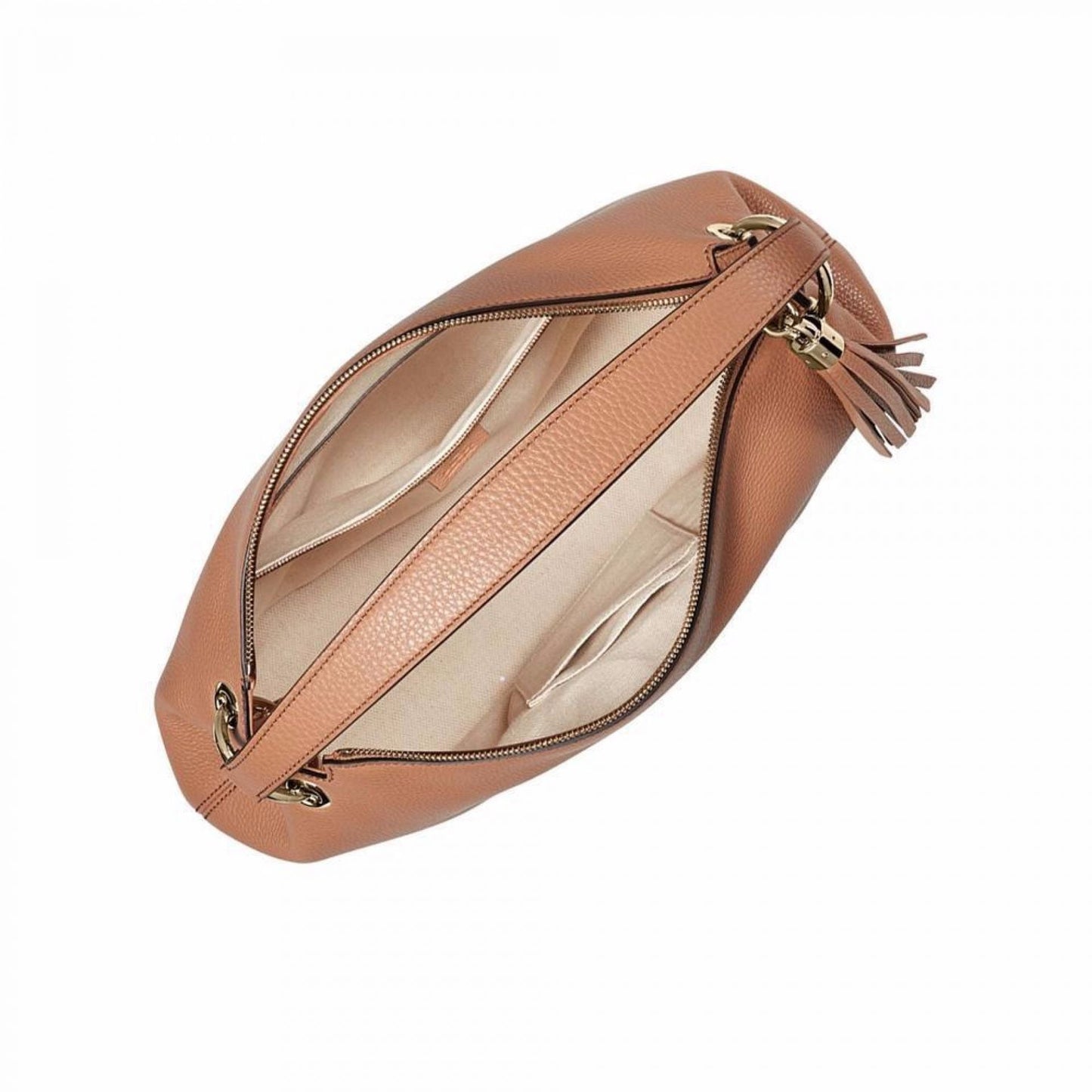 GUCCI SOHO LARGE LEATHER CELLARIUS BAG, CAMELIA