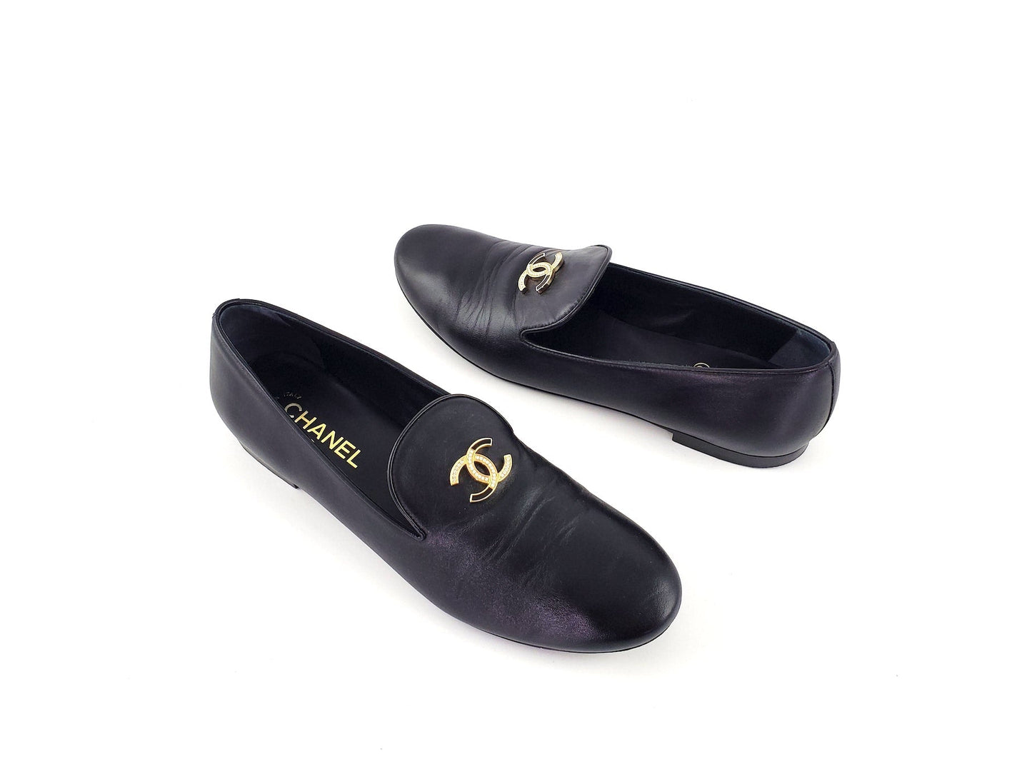 CHANEL 2018 Black CC Logo Loafers 41