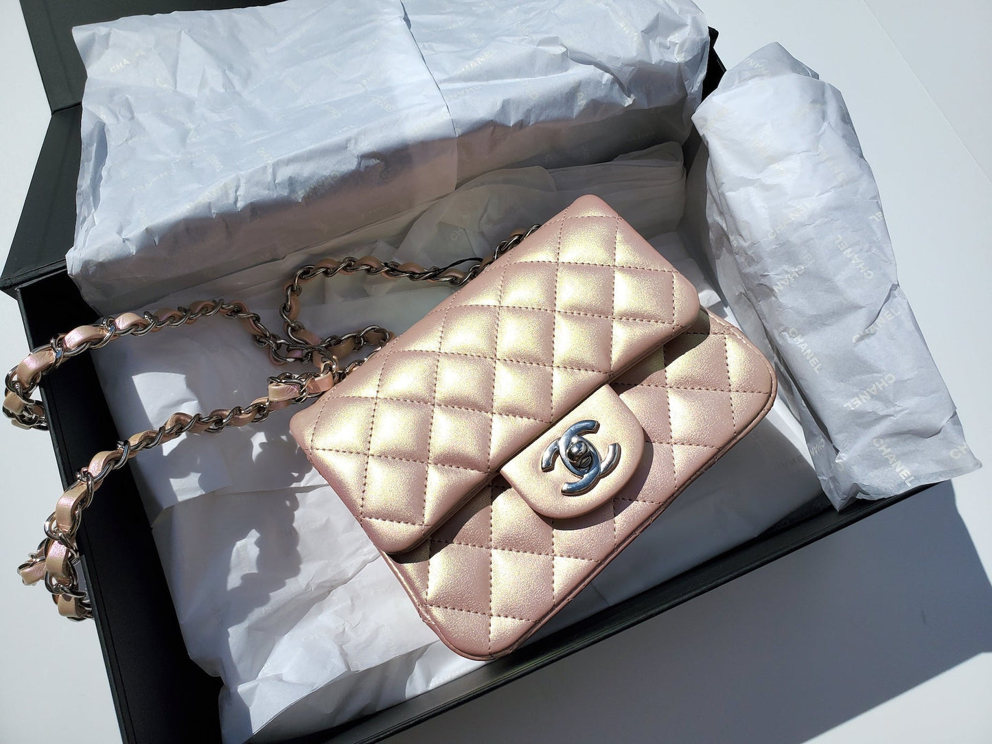 Chanel New Square Mini 2021 Iridescent Pink Calfskin Leather Bag