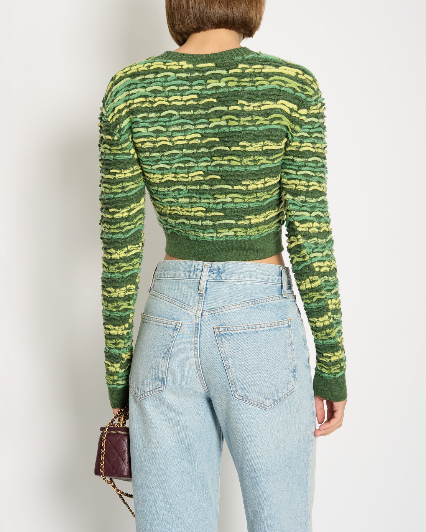 Chanel *Hot* 14K Green Cropped Jacquard Jumper With Cc Detail Size Fr 36 (Uk 8) Rrp £ Bag