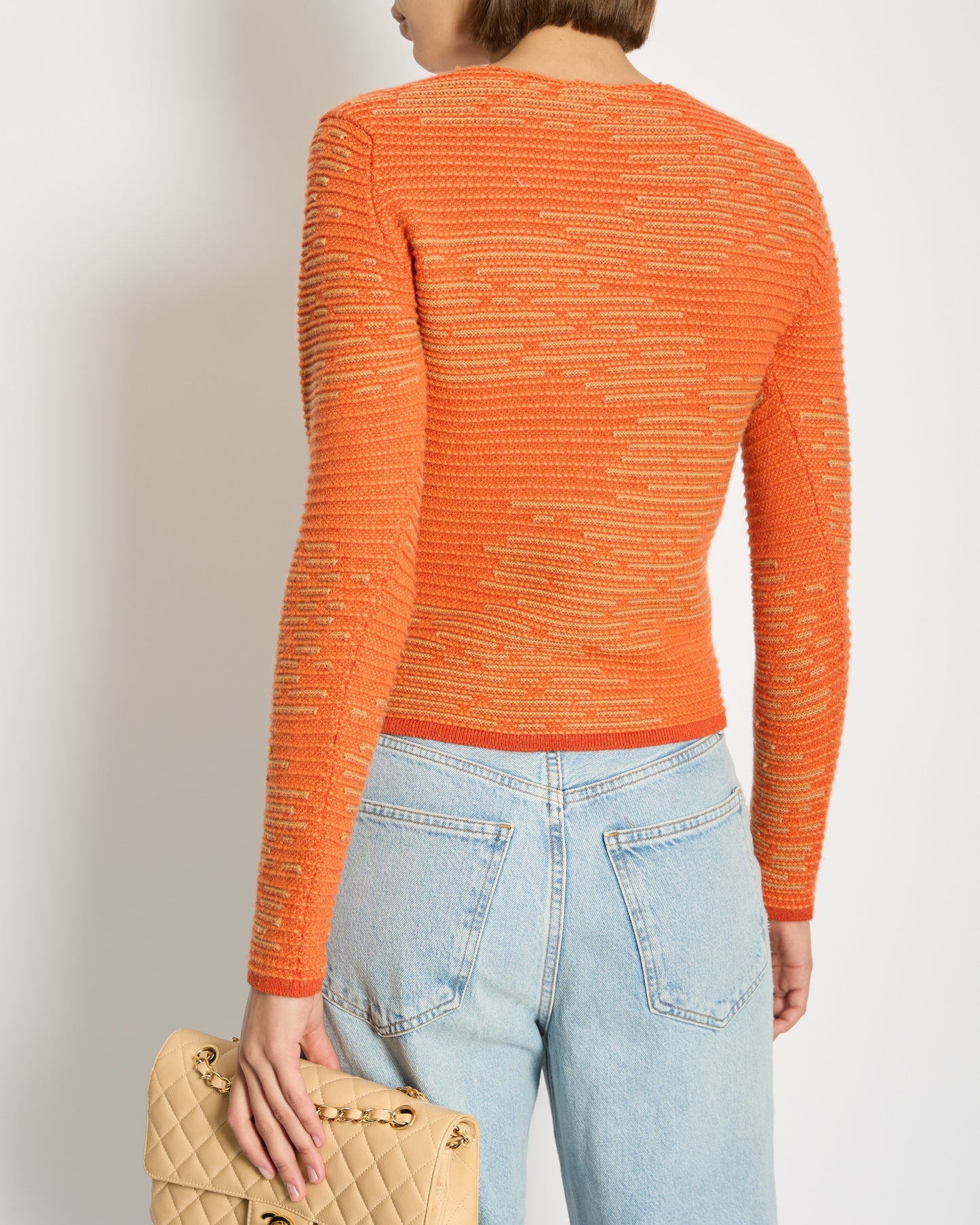 Chanel 14K Carrot Orange Cashmere Jacquard Jumper With Cc Detail Size Fr 34 (Uk 6) Rrp £ Bag