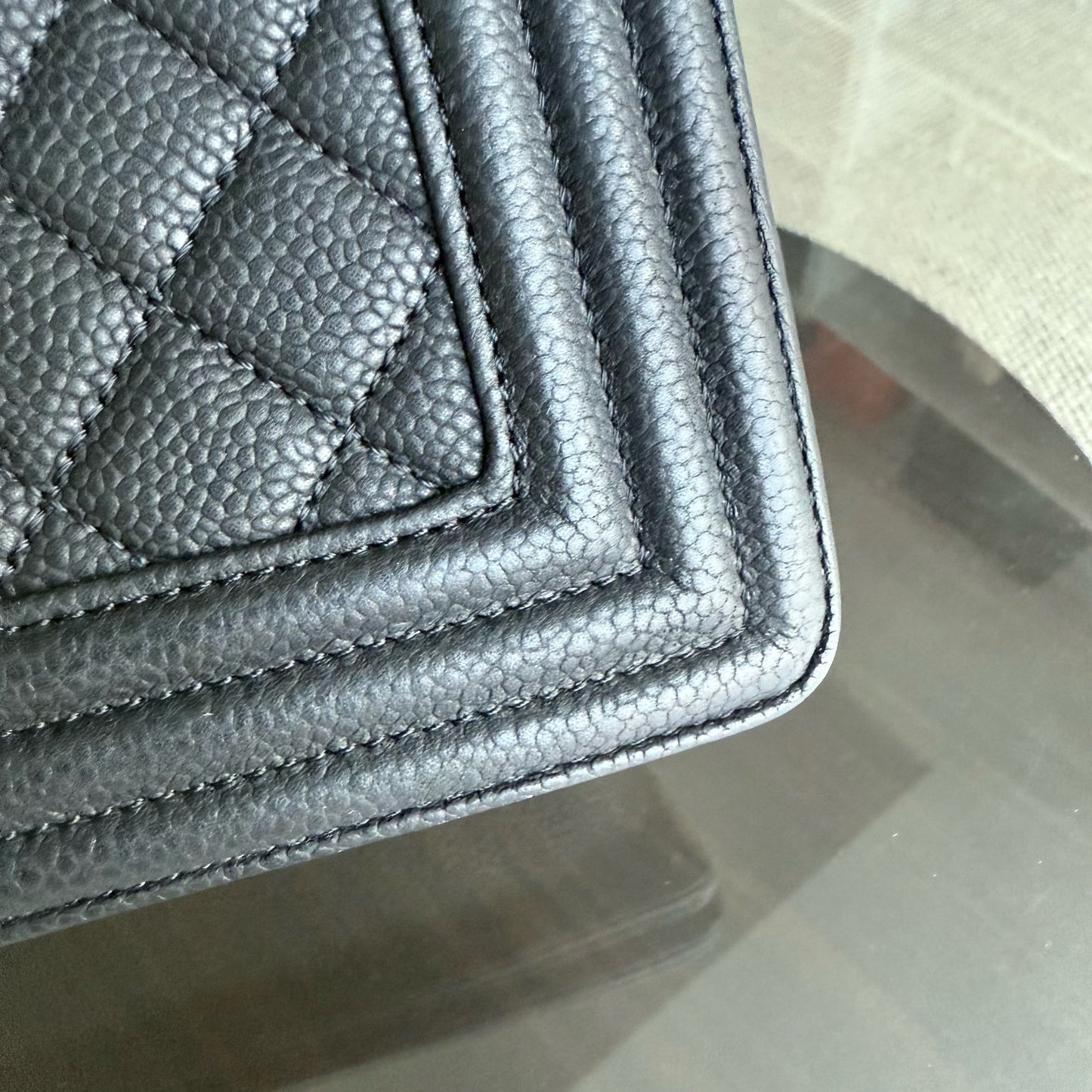 Chanel Boy Large - Caviar Quilted Grained Calfskin Black Silver Hardware Series 17