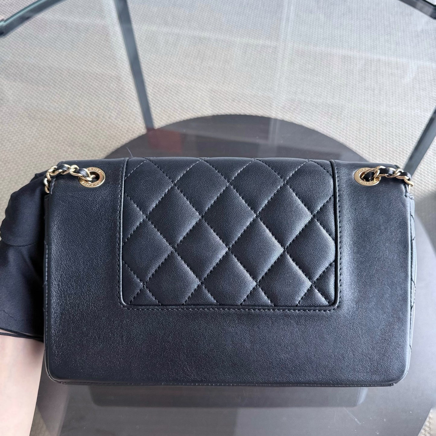 Chanel Seasonal Flap Mademoiselle - 25CM Quilted Lambskin Black Gold Hardware Series 23