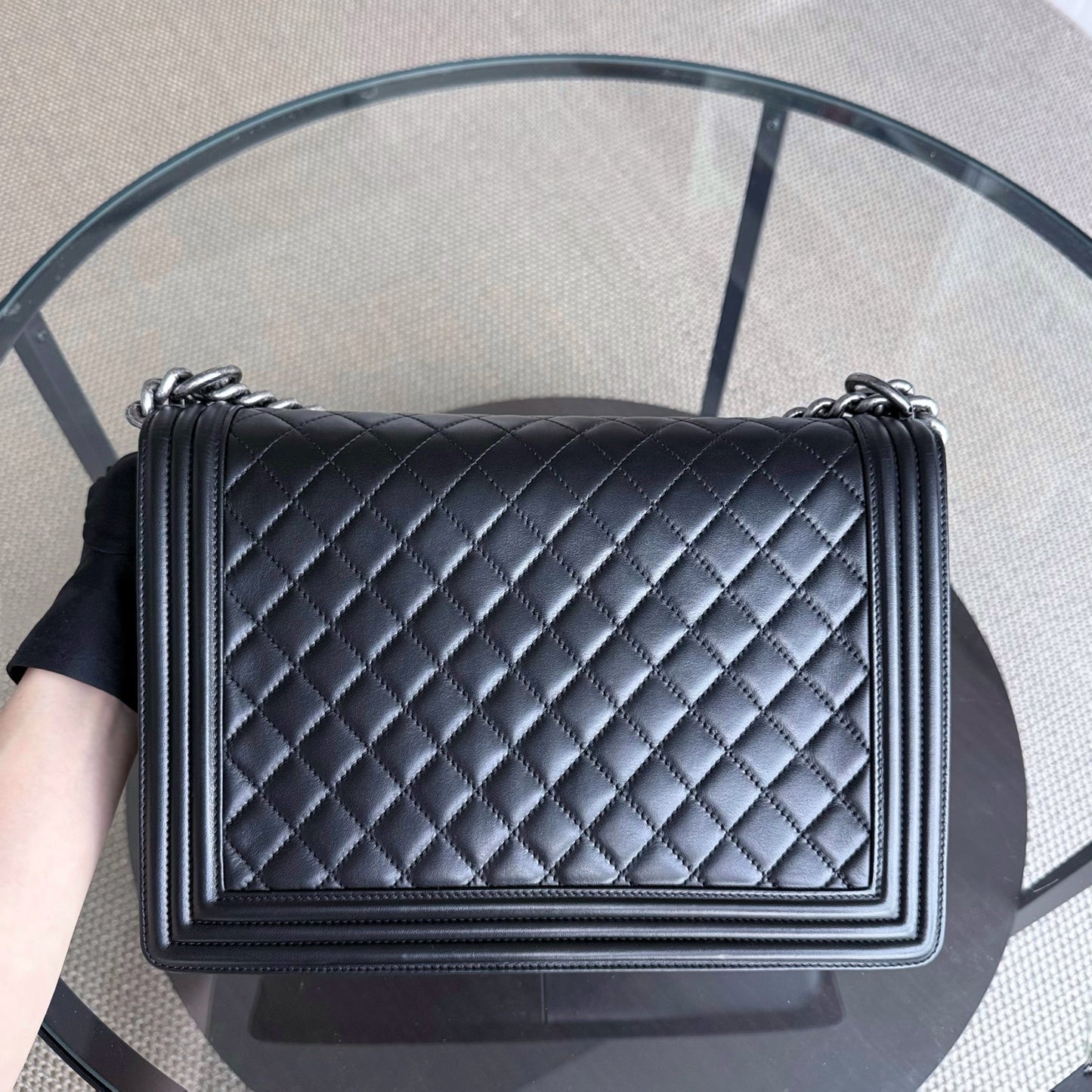 Chanel Boy Large - 30CM Quilted Lambskin Large Black Ruthenium Silver Hardware Series 16
