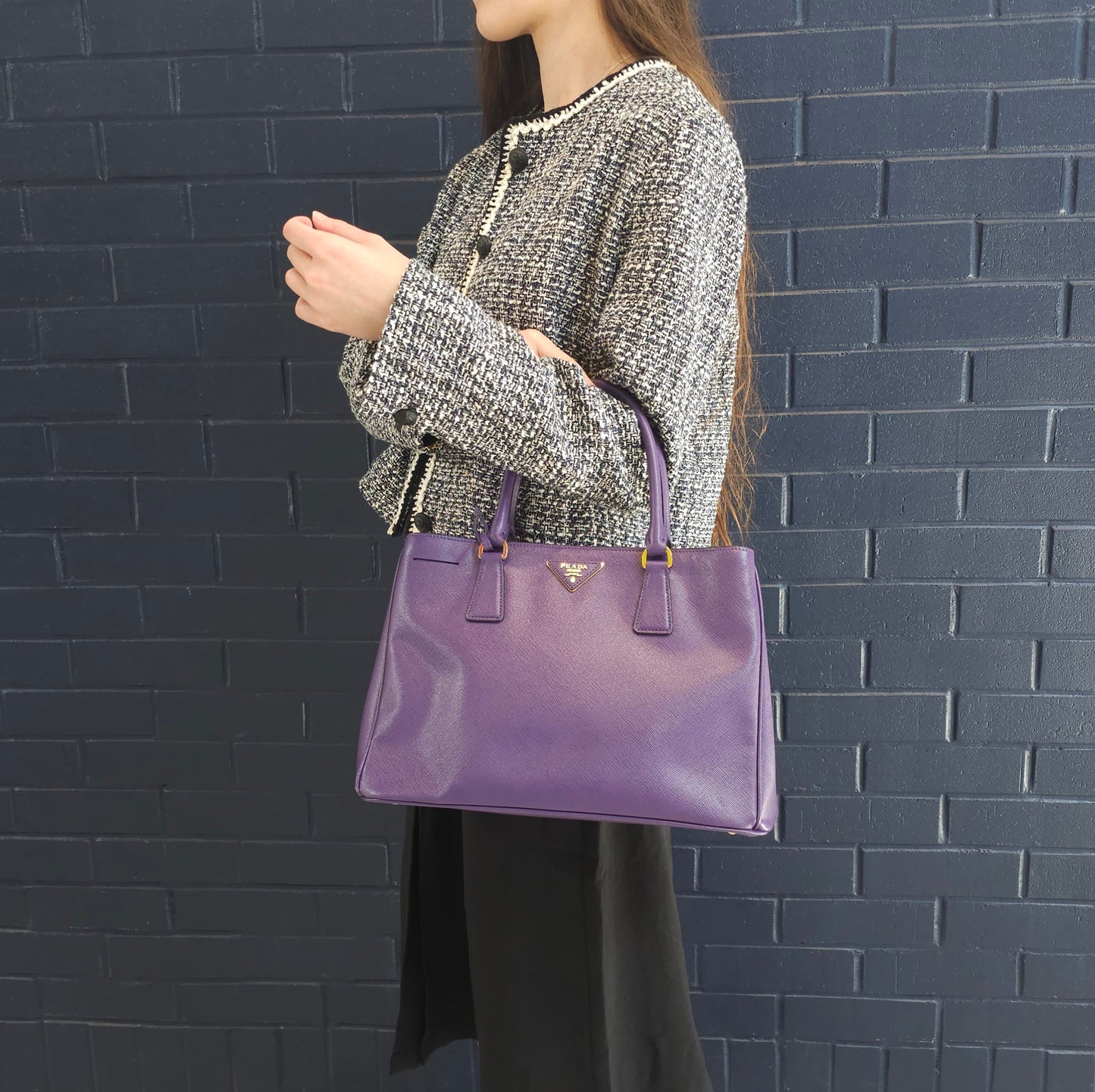Prada Lux Galleria Tote Tws Leather Saffiano Purple Tote Bag