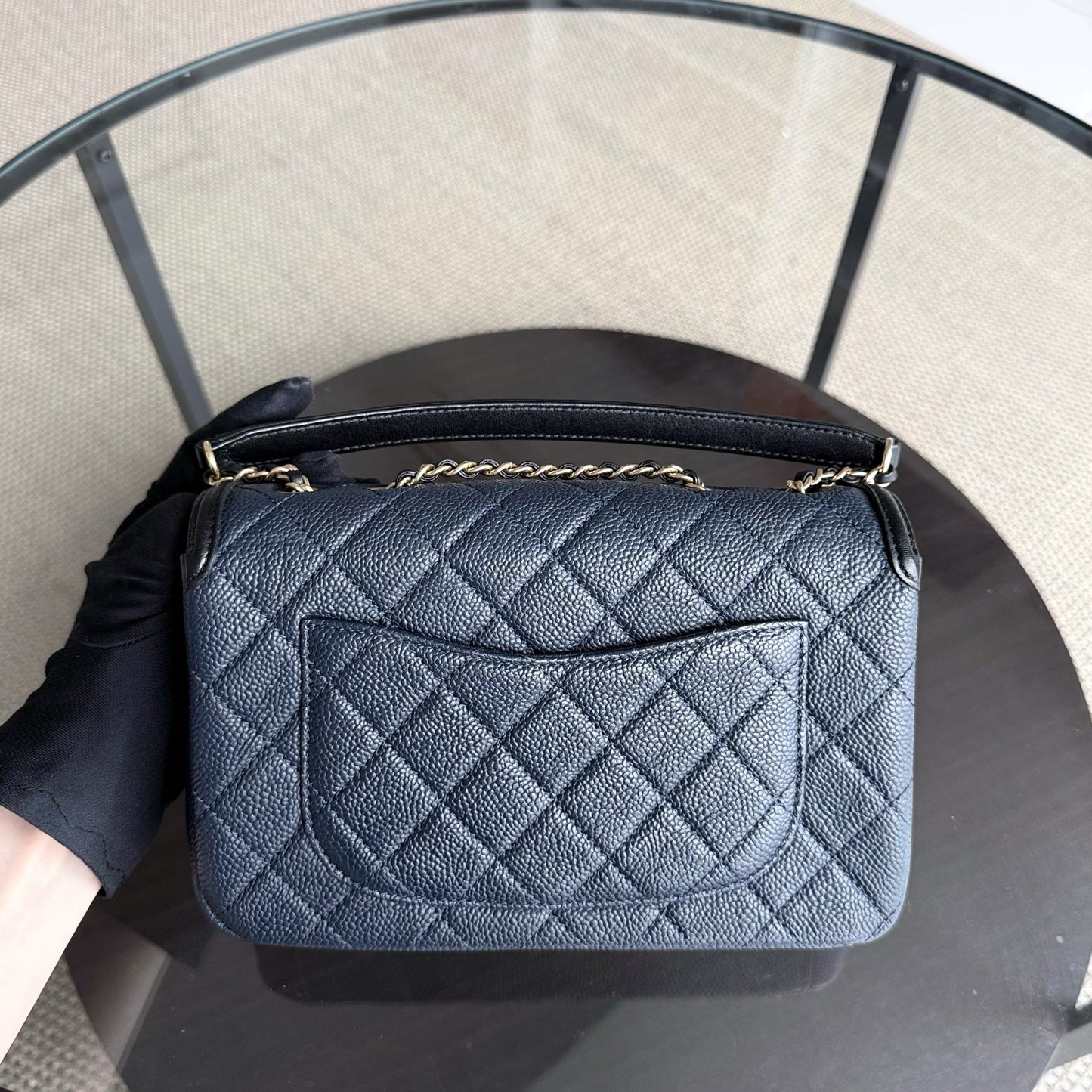 Chanel Filigree CC Small - Caviar Quilted Grained Calfskin Dark Navy Blue Black Gold Hardware Series 23