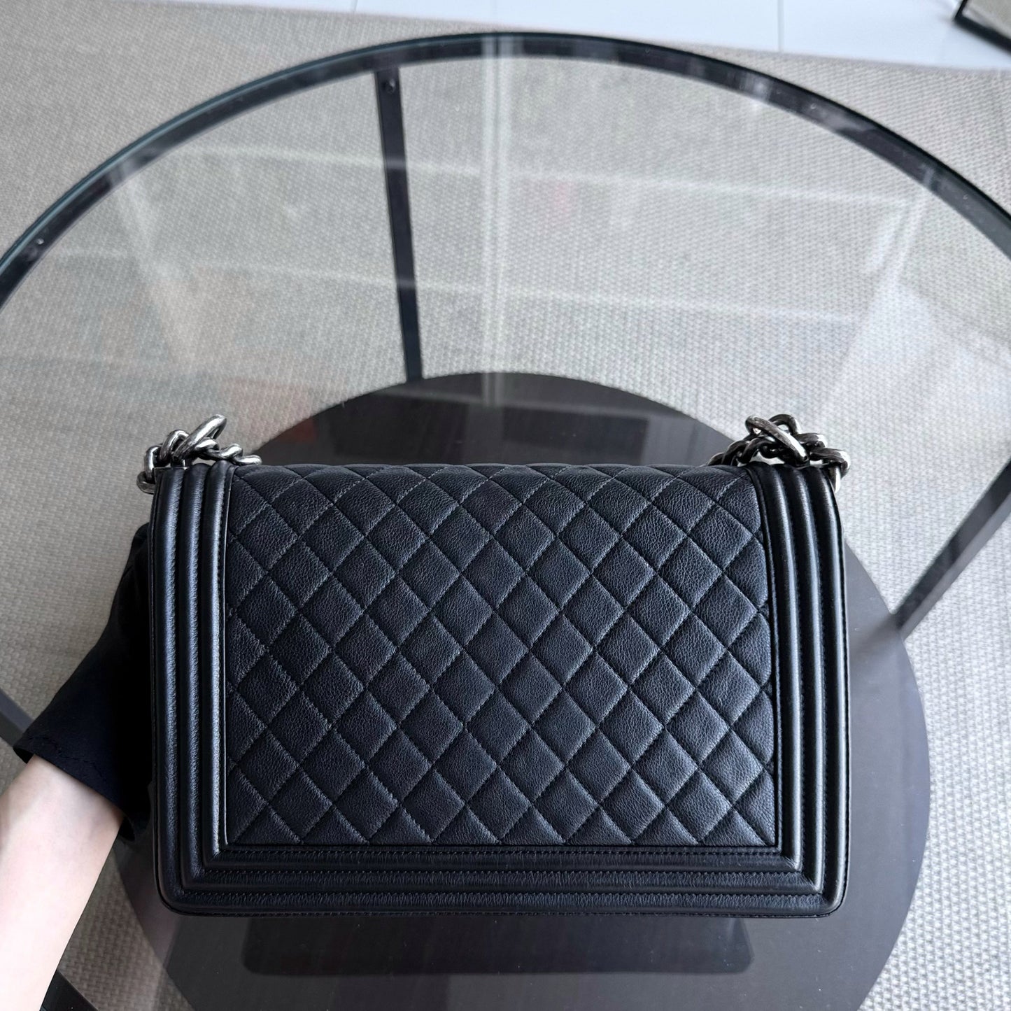 Chanel Boy New Medium - 28CM Quilted Lambskin Black Silver Hardware Series 23