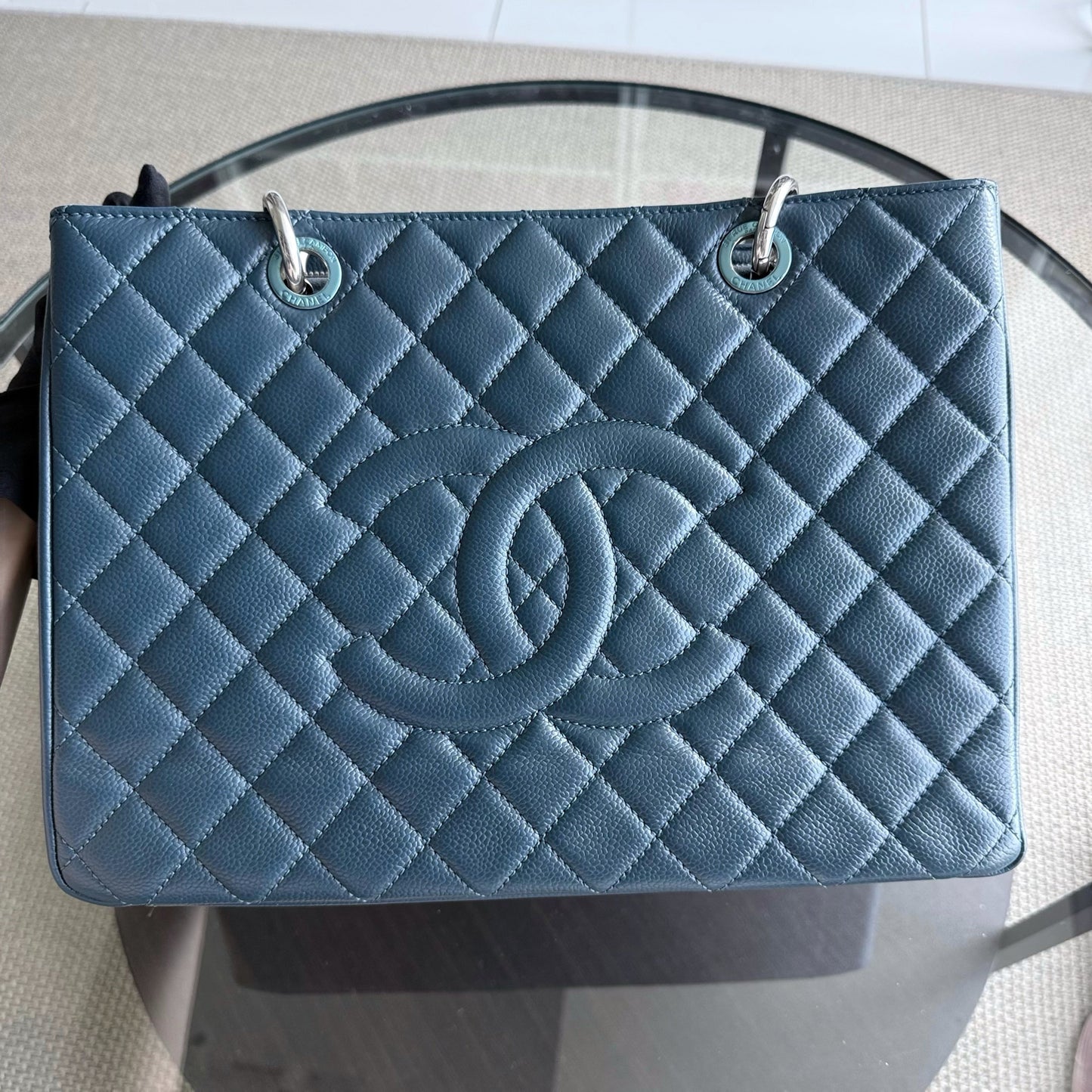 Chanel GST Grand Shopping Tote - Caviar Grained Quilted Blue Tote Bag