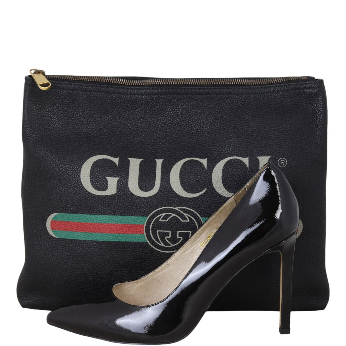 Gucci Logo Print Leather Pouch