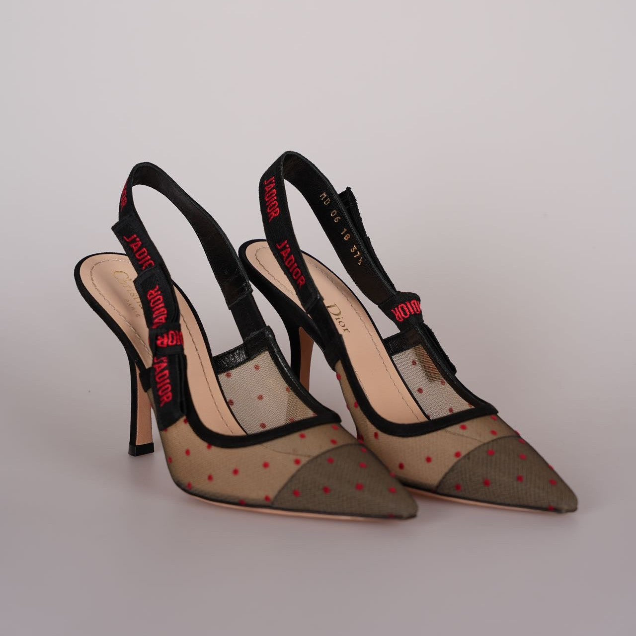 Dior Sling Bag Christian Mesh Plumetis J'A Slingback 8cm Suede Black Beige Shoes