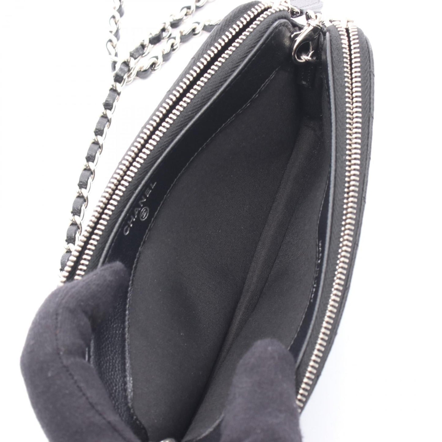 Chanel W Zip Grained Calfskin Shoulder Bag