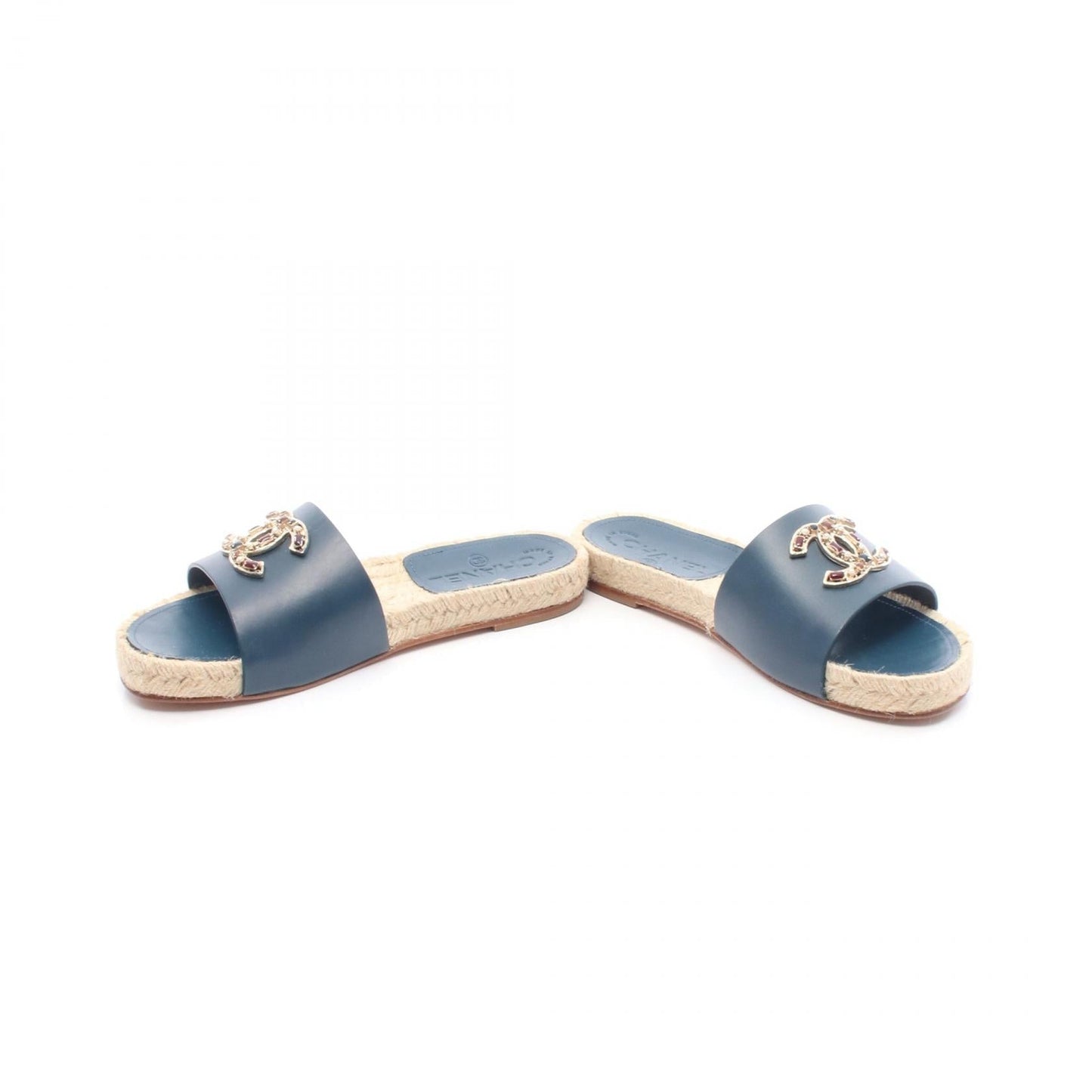 Chanel Coco Mark Espadrille Leather Raffia Sandals
